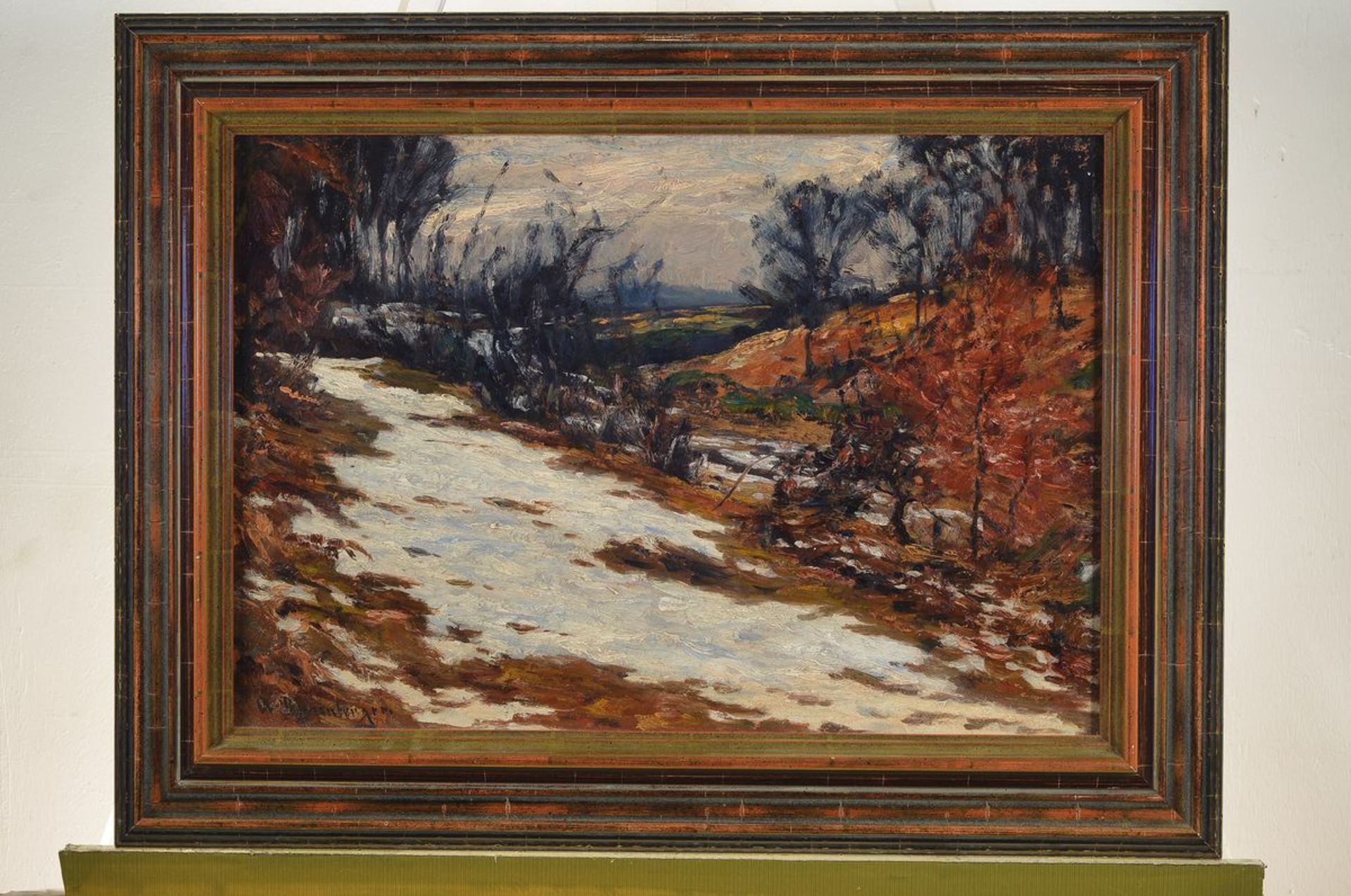 Alfred Rasenberger, 1885-1948 Düsseldorf, "Niederrheinische Winterlandschaft", Öl/Karton, links - Bild 3 aus 3