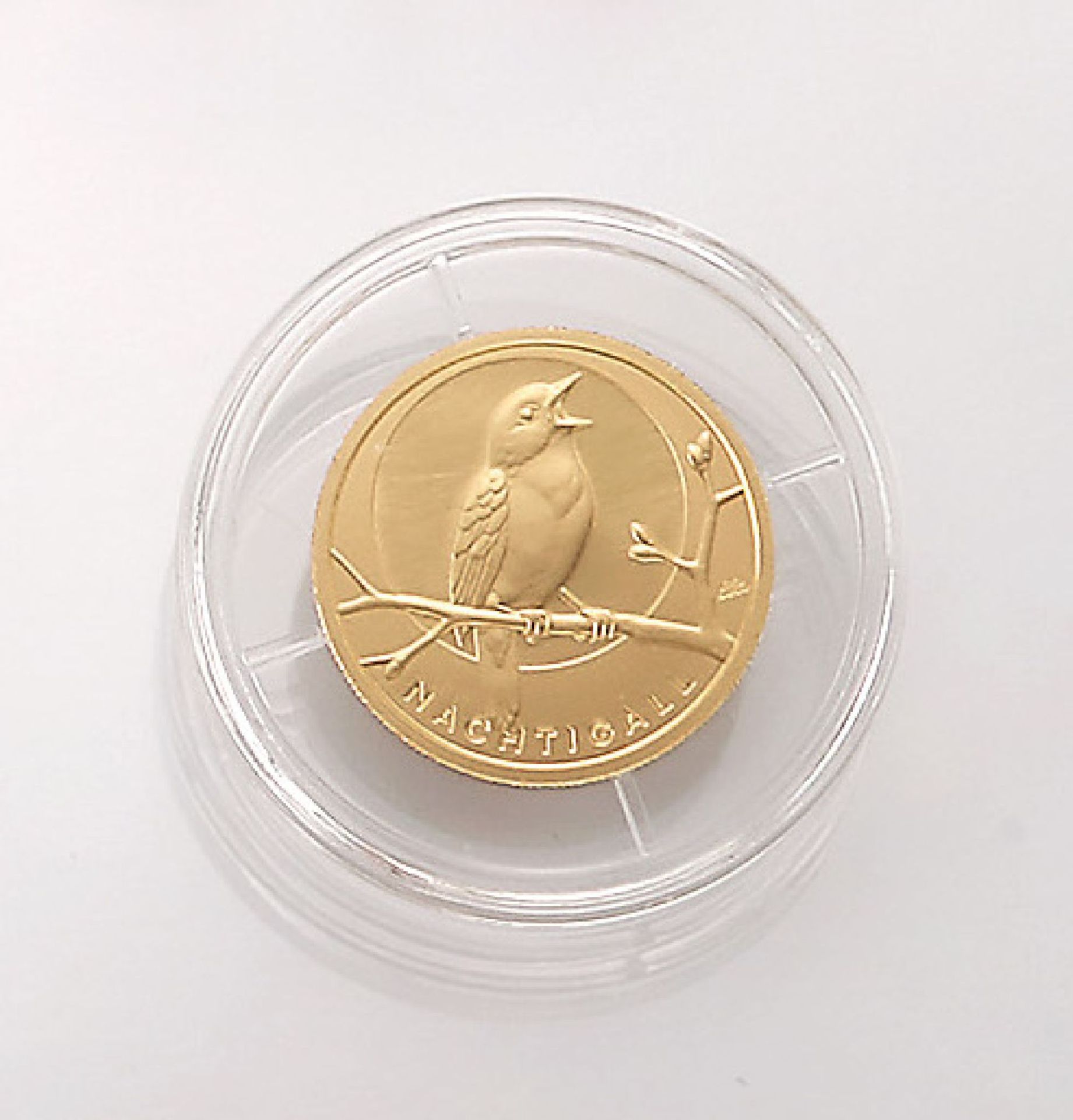 Goldmünze, 20 EURO, Deutschland, 2016, Heimische Vögel - Nachtigall, 999.9 1/8 Unze, orig.
