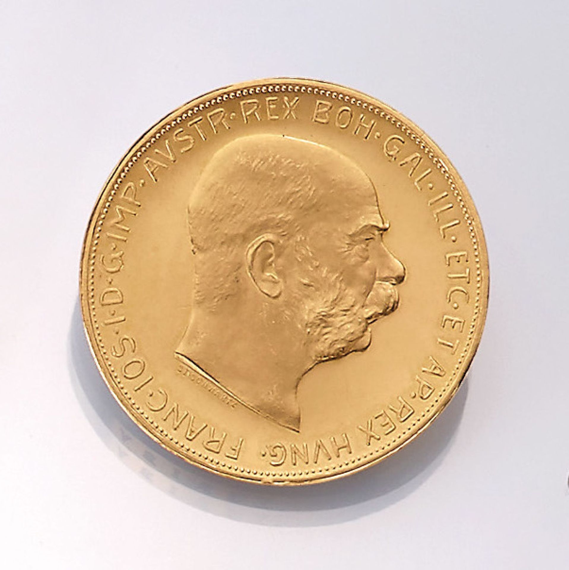 Goldmünze, 100 Kronen, Österreich-Ungarn, 1915, Franz Joseph I., offizielle Nachprägung, RV: