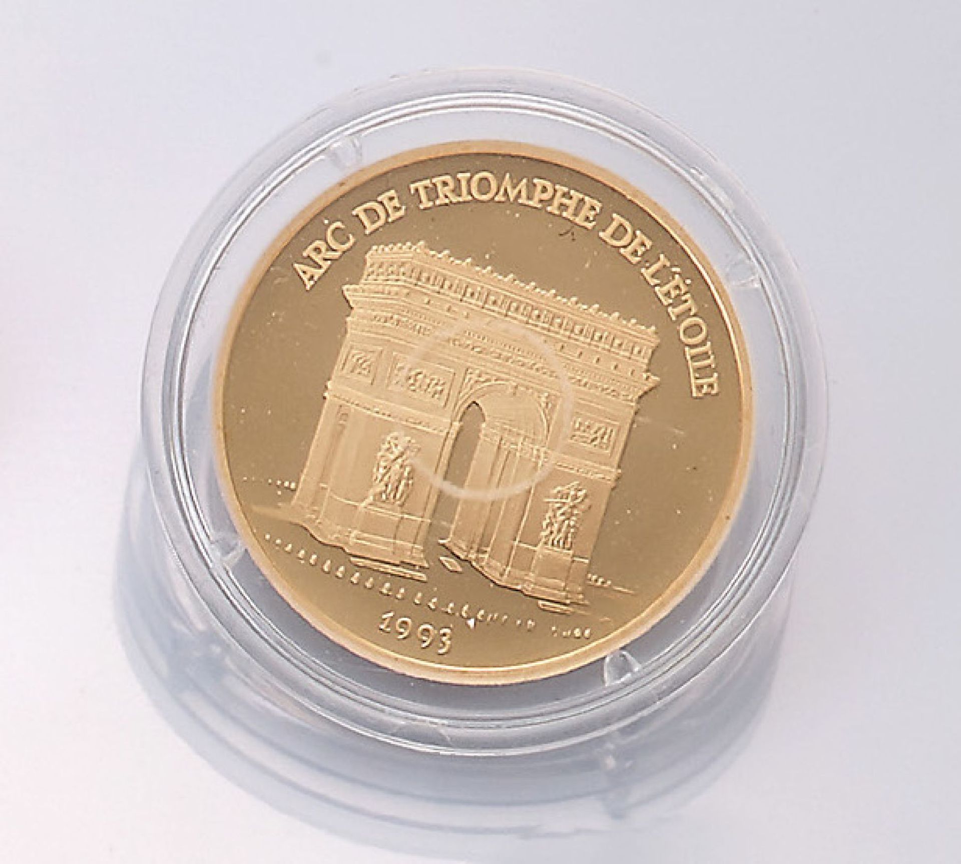 Goldmünze, 500 Francs/75 ECU, Frankreich, 1993, Arc de Triomphe, limit. Auflage 1213/5000, 920/1000,