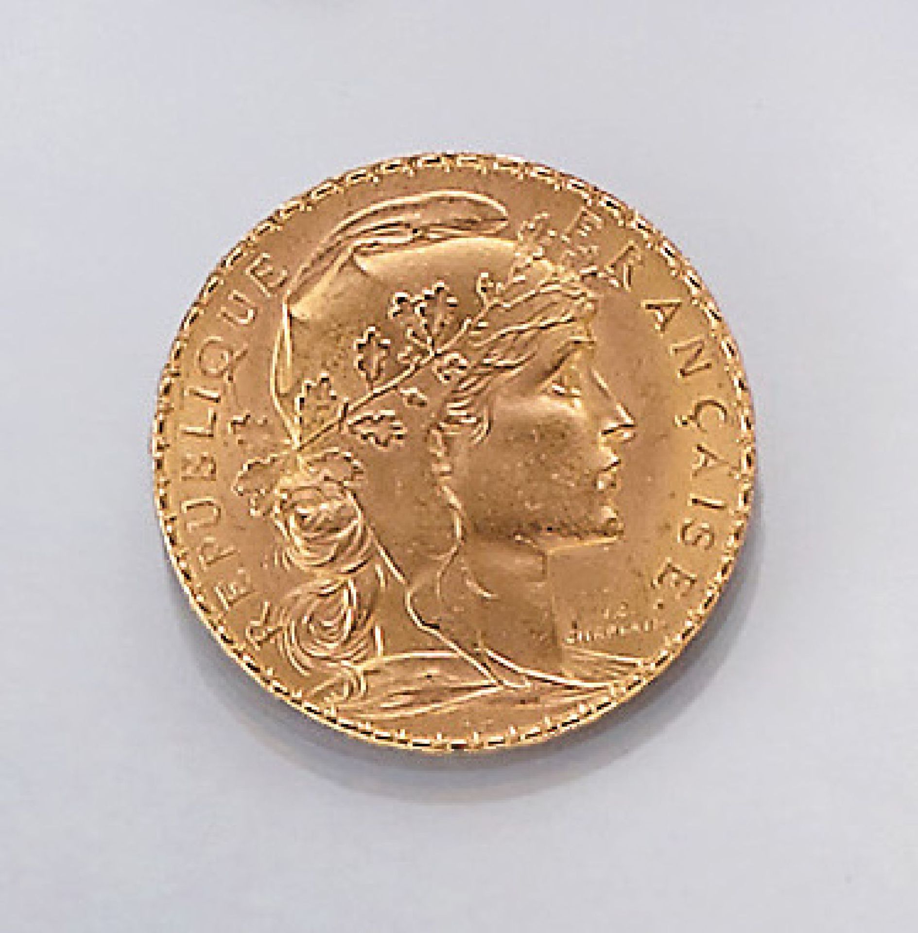 Goldmünze 20 Francs 1914, Frankreich, Marianne, Republique francaise, rv: gallischer Hahn,