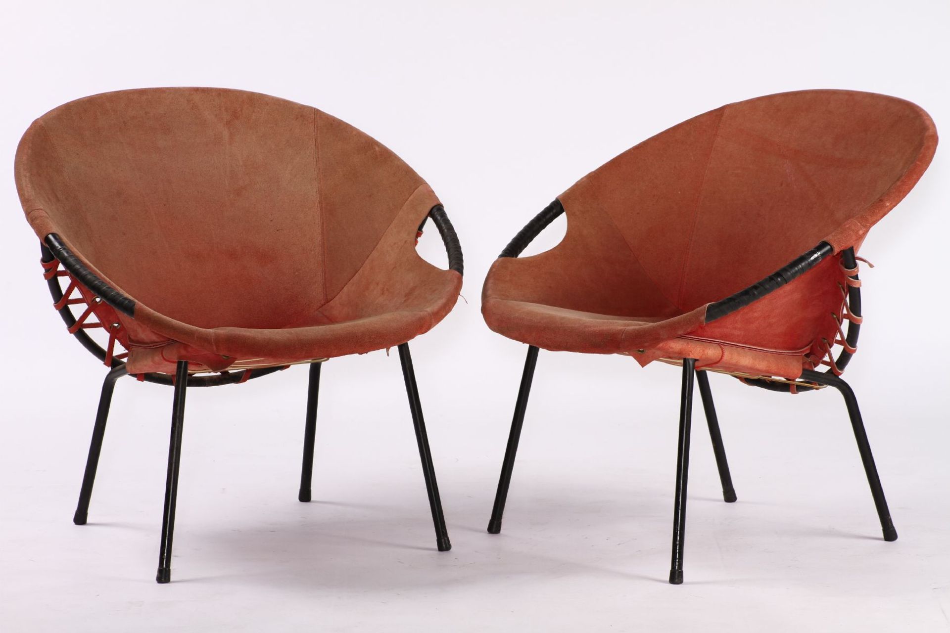 2er Set Circle Balloon Chair, "Lusch & Co", Deutschland, 1960er-Jahre, Gestell schwarz lackiert,