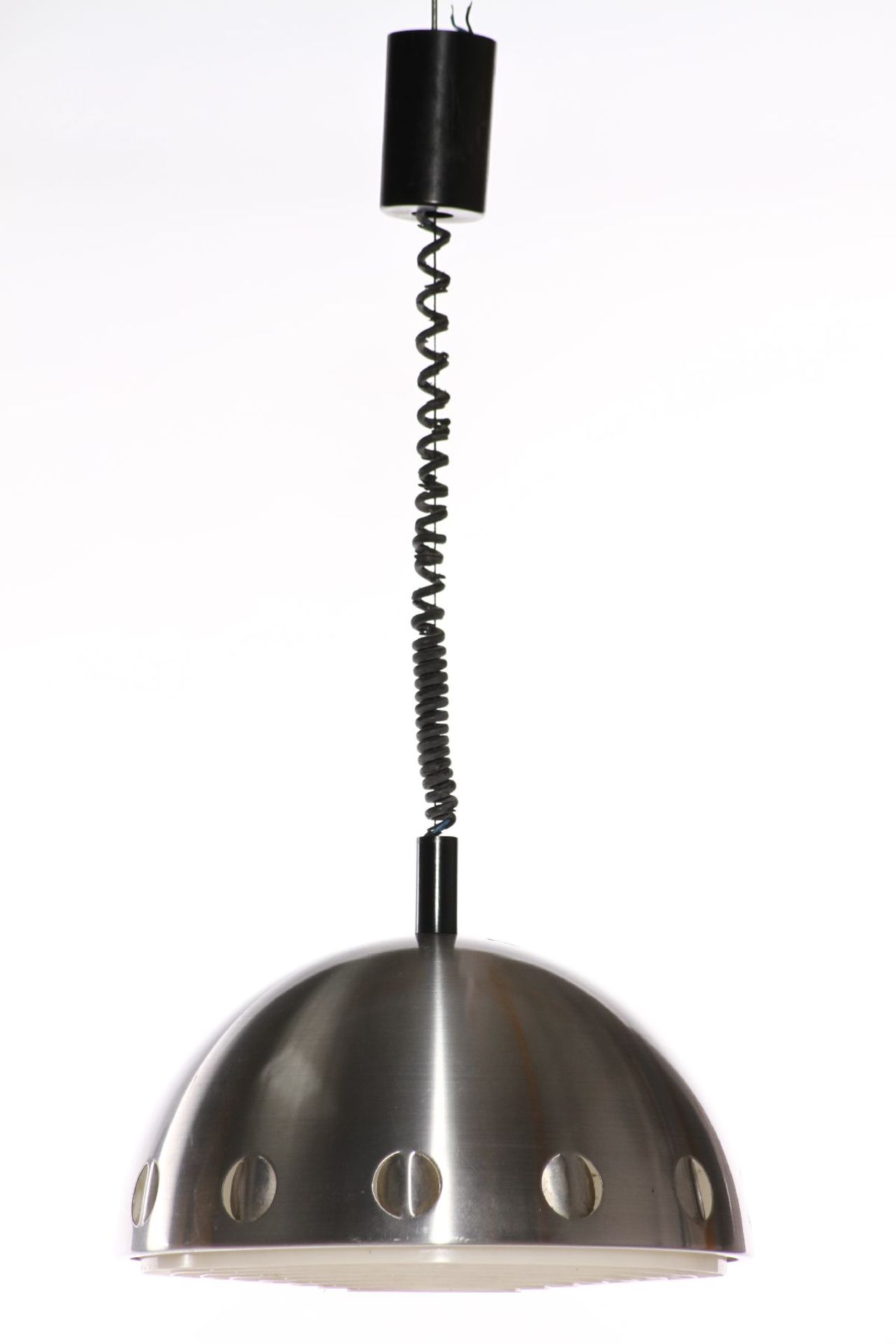 Deckenlampe, Space Age Design, 1970er-Jahre, Lampenschirm Aluminium, Reflektor cremefarben