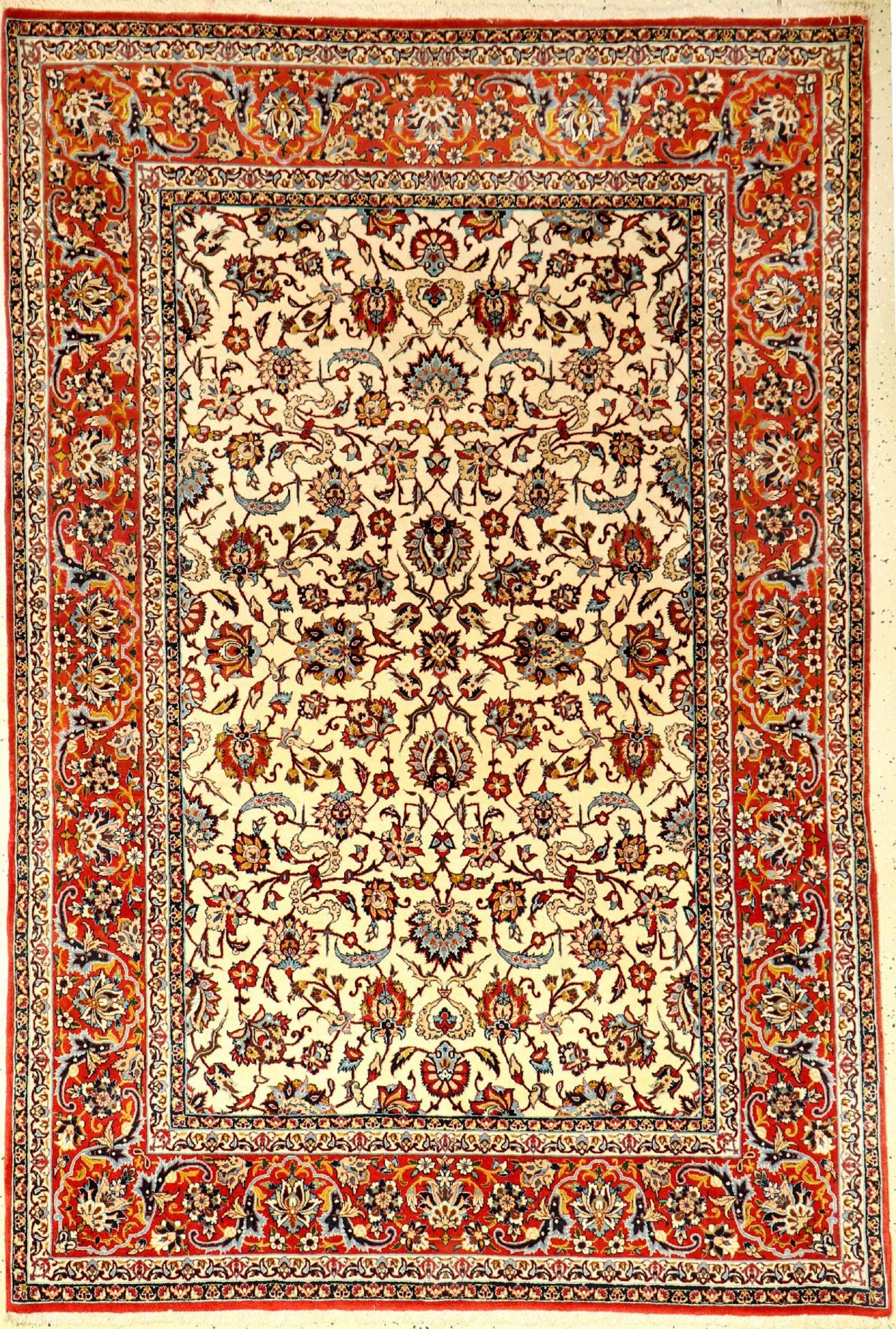 Feiner Esfahan alt, Persien, ca. 40 Jahre, Korkwolle auf Seide, ca. 214 x 142 cm, feine Qualität,