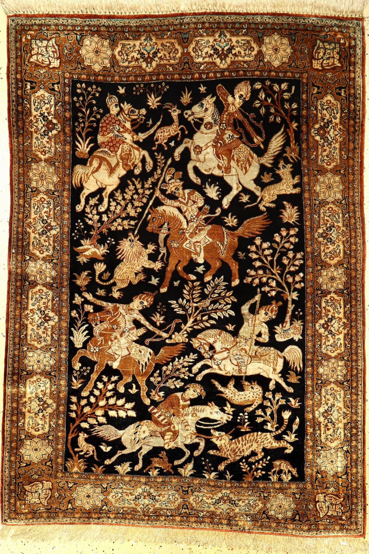 Seiden Ghom alt, Persien, ca. 50 Jahre, reine Naturseide, ca. 151 x 109 cm, EHZ: 2Silk Qom old,