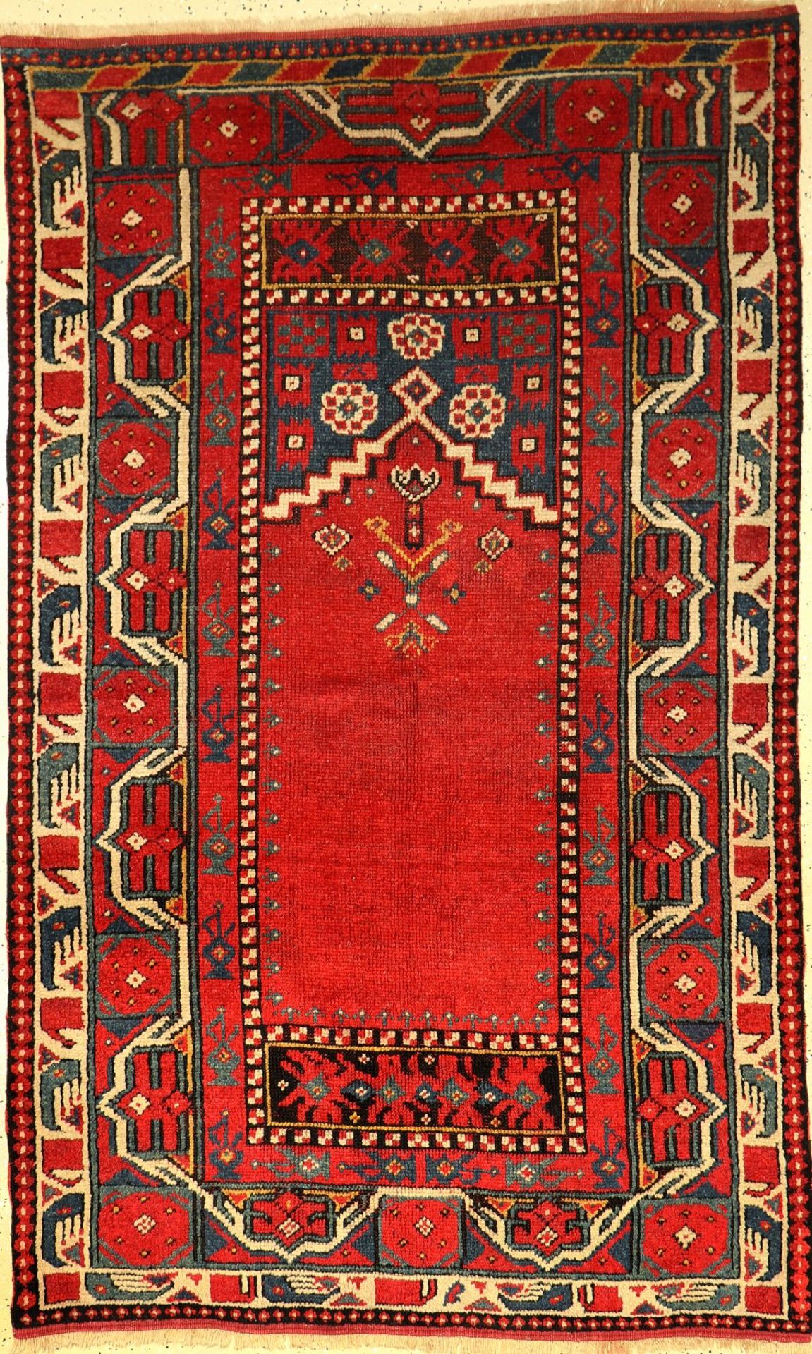 Anatolischer Gebetsteppich, alt, Türkei, ca. 70 Jahre, Wolle auf Wolle, ca. 216 x 129 cm, EHZ: