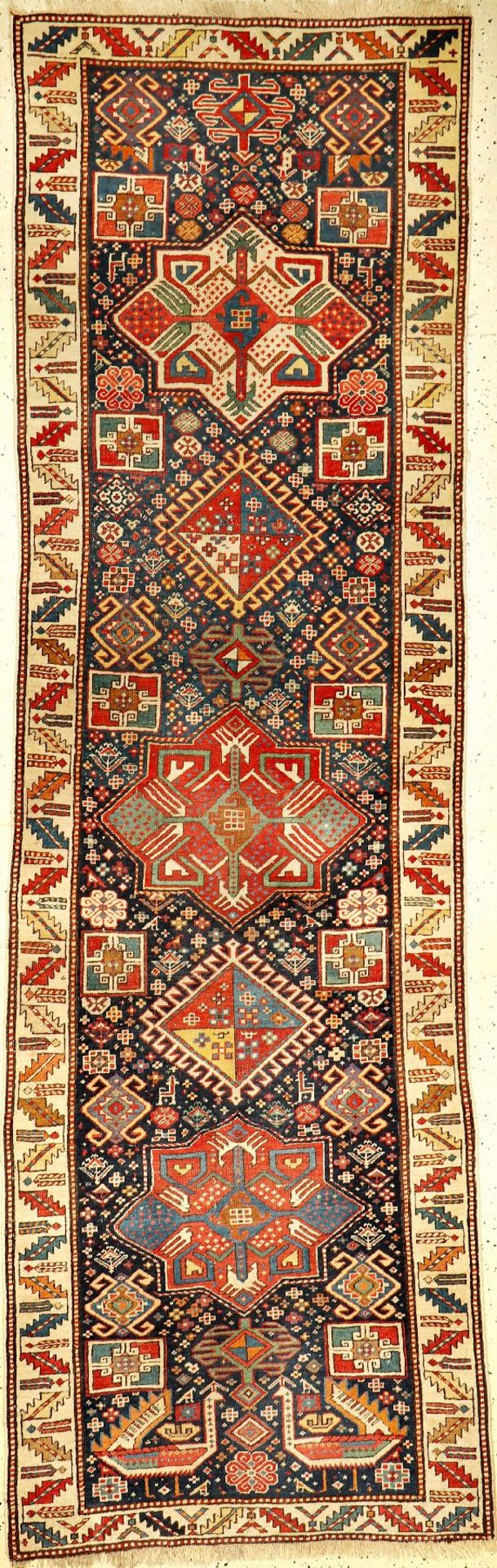 Akstafa Kasak antik, Ostkaukasus, 19.Jhd., Wolle auf Wolle, ca. 300 x 93 cm, EHZ: 3. selten und