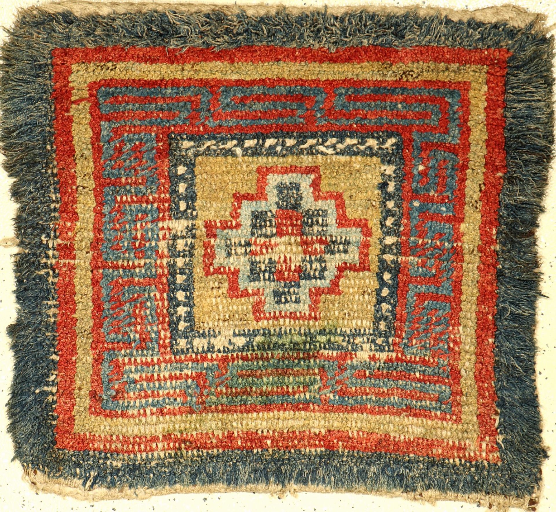 Wangden Drumtze antik, Tibet, 19.Jhd., Wolle auf Wolle, Aus der Sammlung Koos de Jong, ca. 80 x 76