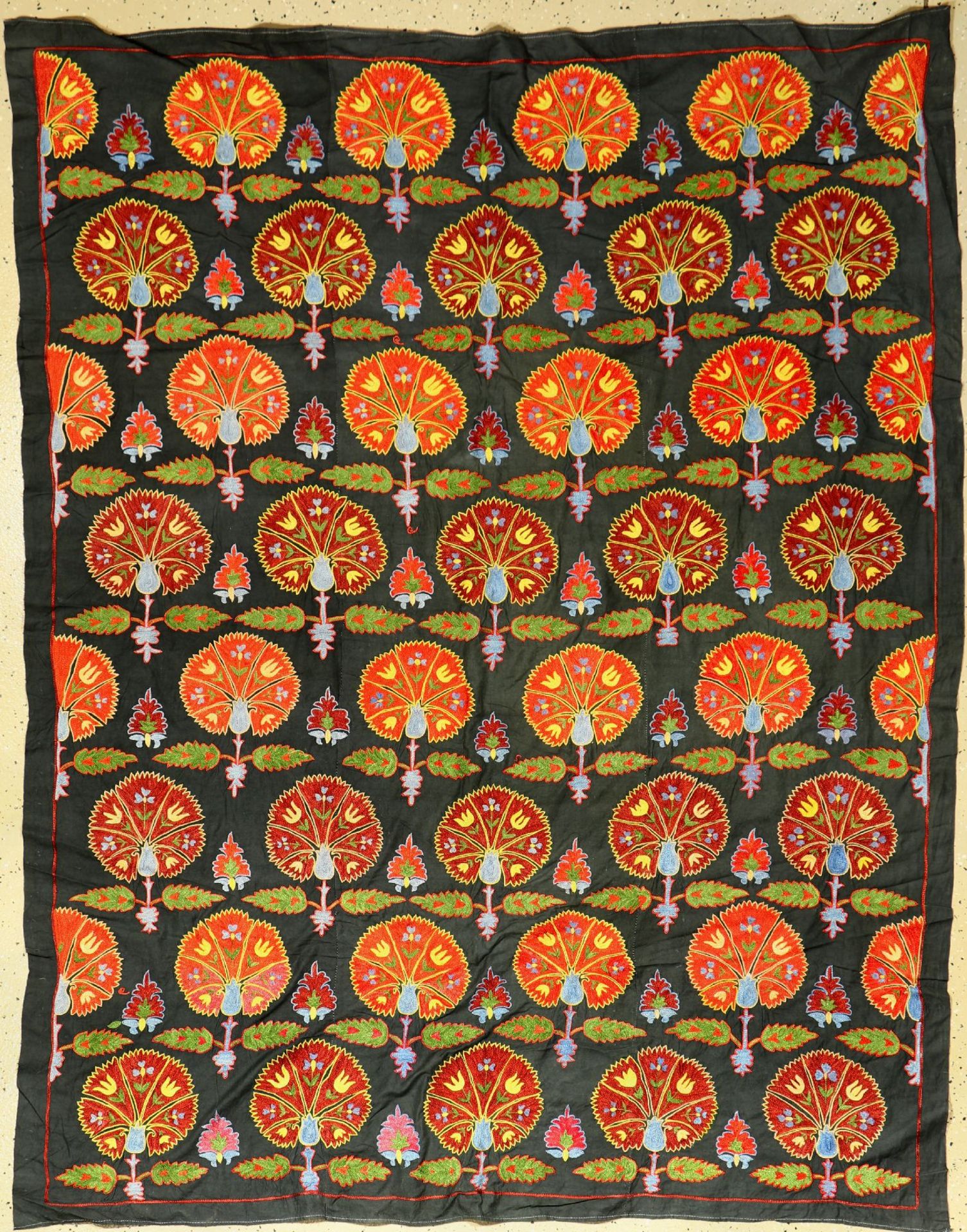 Uzbek Susani (Ottoman Design), 10 Jahre alt, reine Naturseide, ca. 193 x 150 cm, EHZ: 2Uzbek