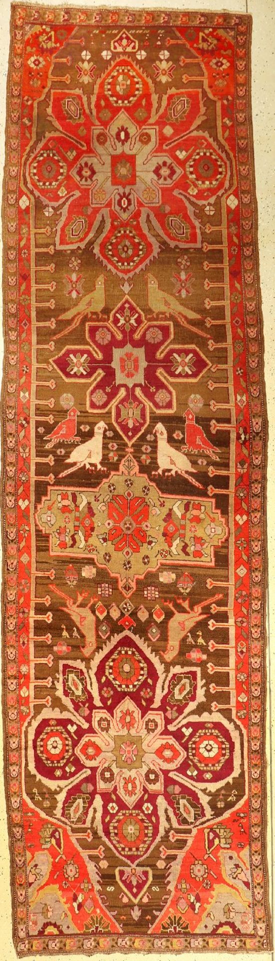 Karabagh Galerie (Vogel-Typ), Kaukasus, um 1890, Wolle auf Wolle, ca. 432 x 112 cm, seltenes Muster,