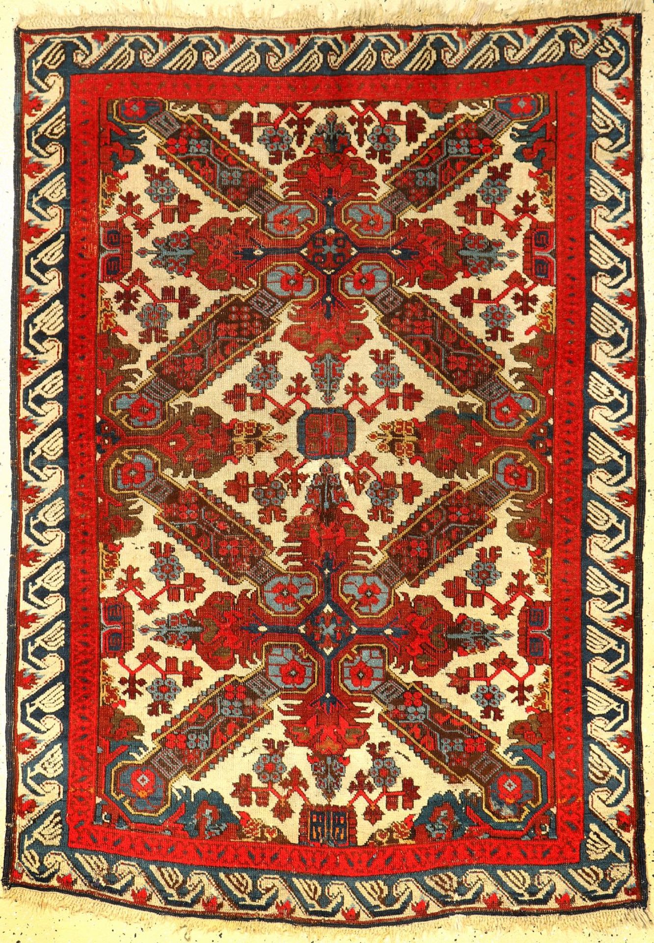Seikur antik, Kaukasus, um 1890, Wolle auf Wolle, ca. 167 x 121 cm, (Alters und Gebrauchsspuren)
