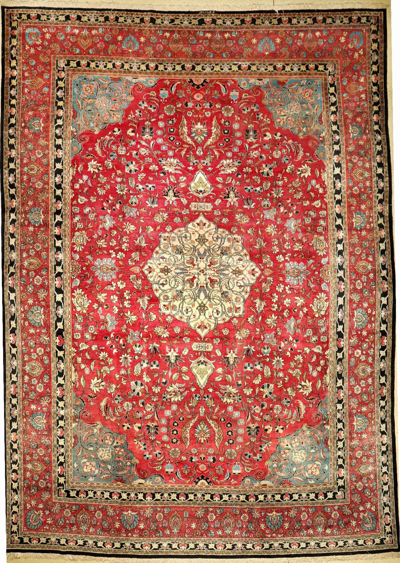 Seltener Semnan antik (Sig.), Persien, um 1900, Wolle auf Baumwolle, ca. 490 x 345 cm, dekorativ,