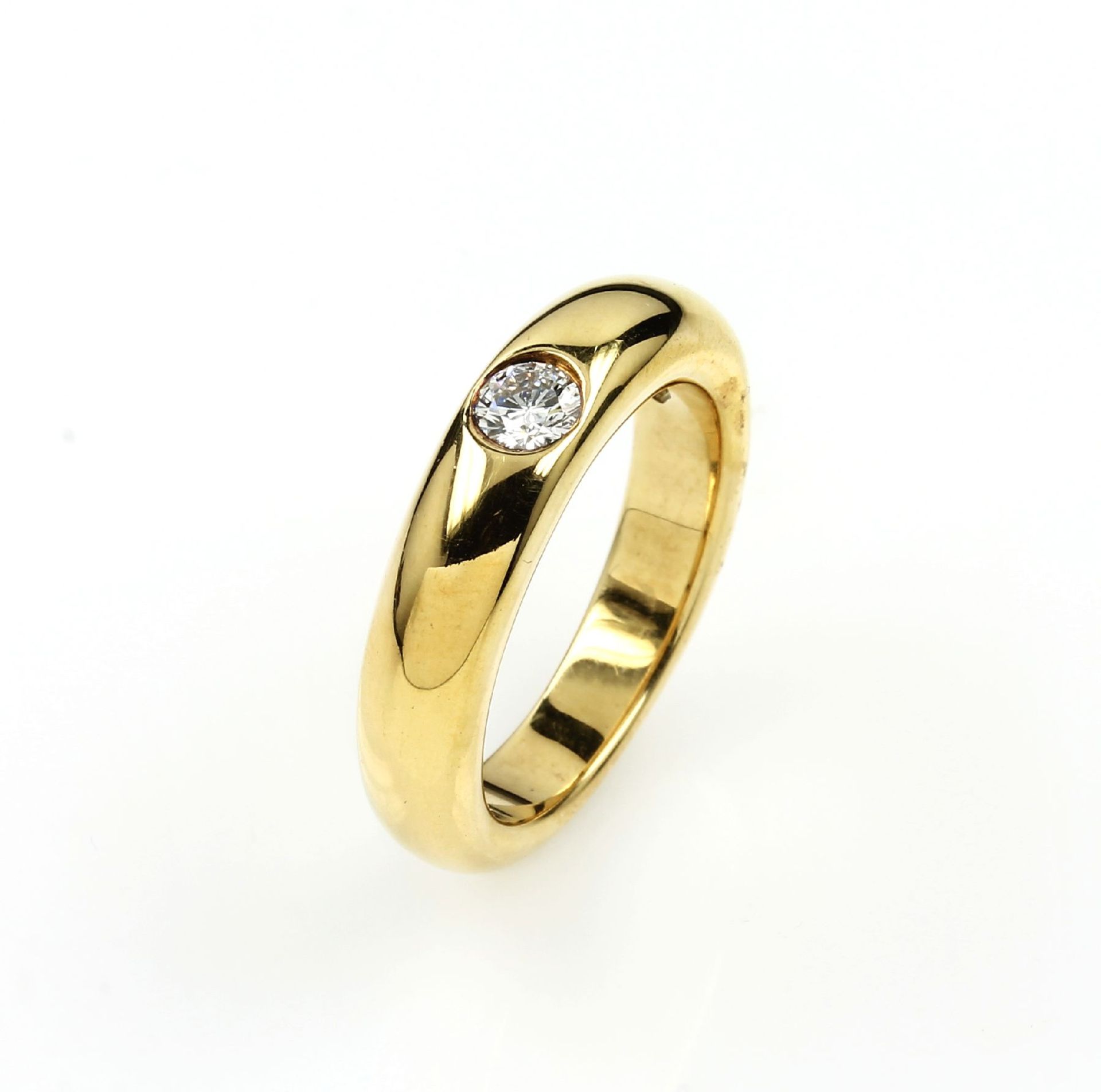 14 kt Gold Ring mit Brillant, GG 585/000, Brillant ca. 0.23 ct Weiß/si, RW 56, ca. 12.8 g