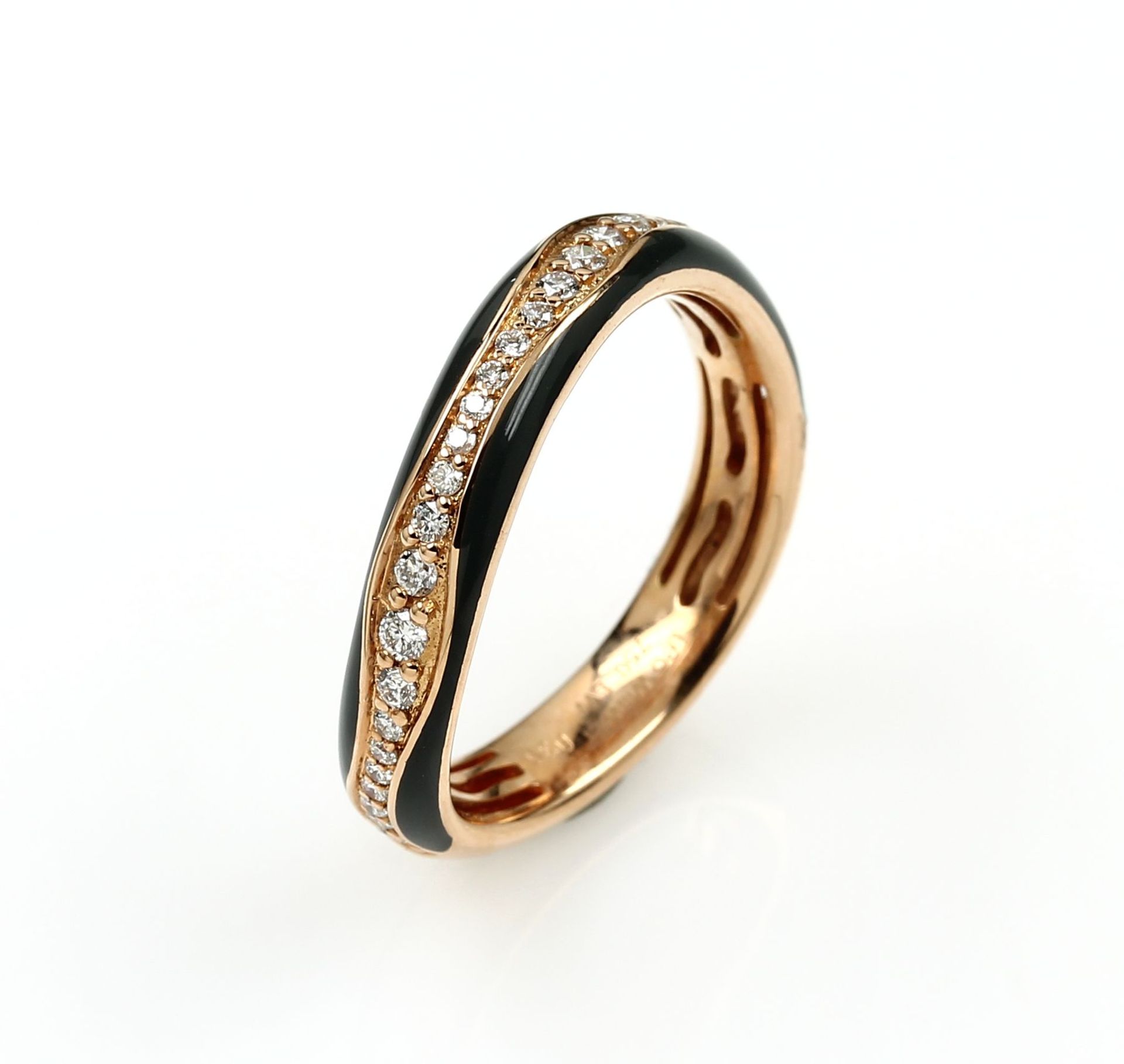 18 kt Gold LEO WITTWER Ring mit Brillanten undEmail, RoseG 750/000, asymm. Ringschiene, z.T. grau