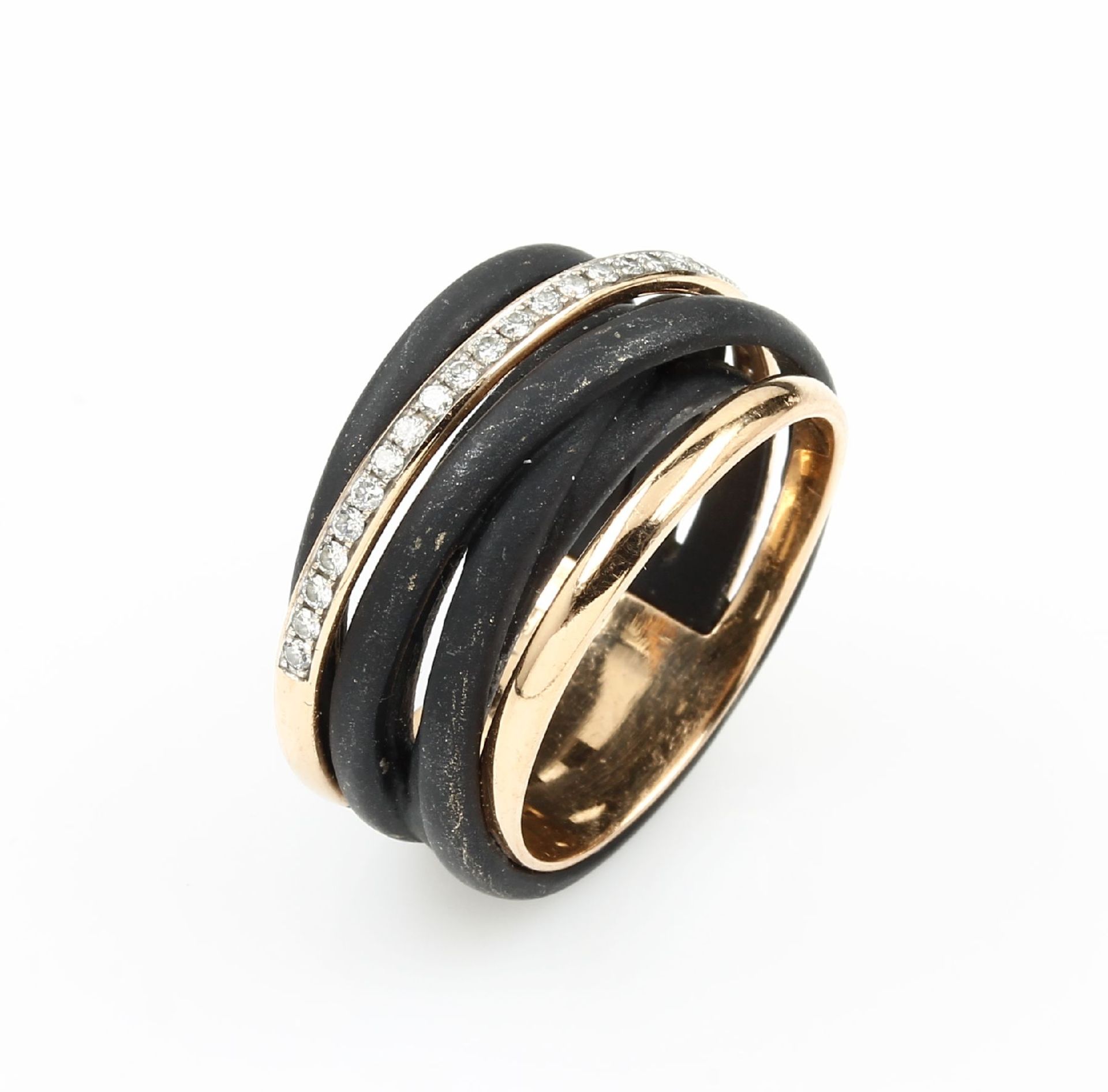 AL CORO 18 kt Gold Ring mit Brillanten, RoseG 750/000 und Eisen geschwärzt, 27 Brill. zus. ca. 0.