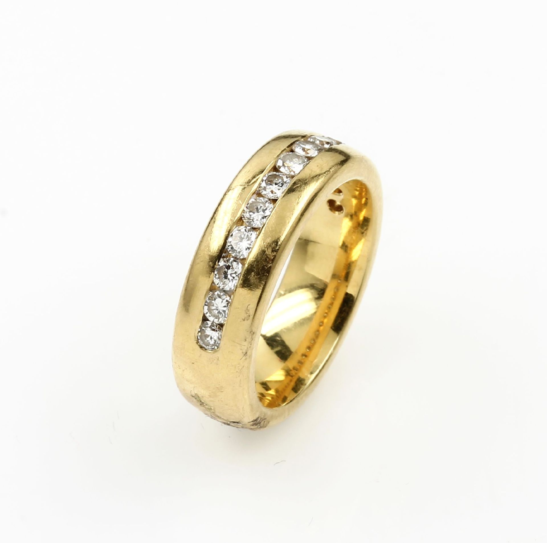 18 kt Gold Ring mit Brillanten, GG 750/000 satiniert, Meistermarke unged., 13 Brillanten zus. ca.