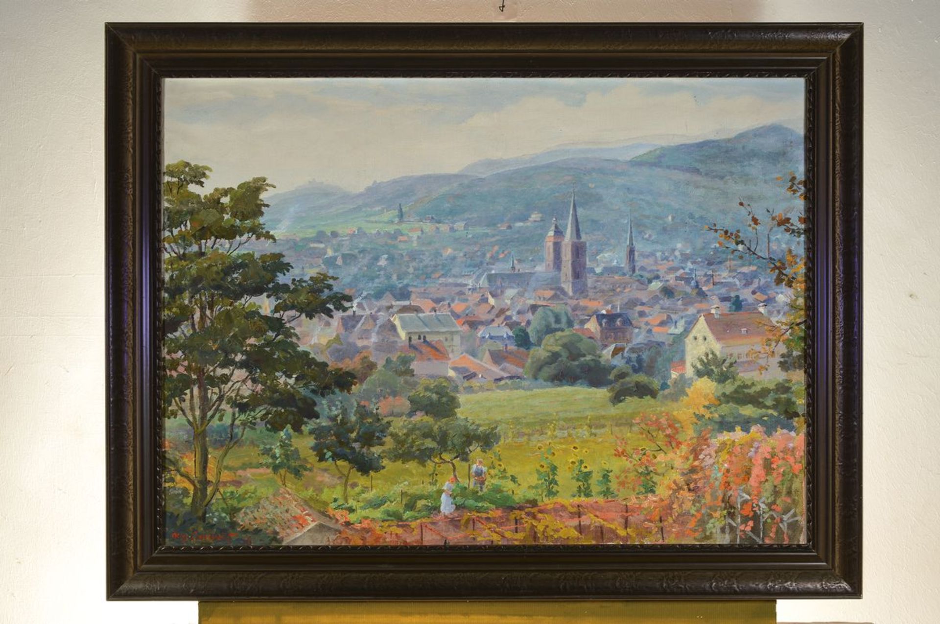 August Croissant, 1870 Landau-1941 Edenkoben, Blick auf Neustadt an der Weinstraße, Öl/Lwd, links - Bild 3 aus 3