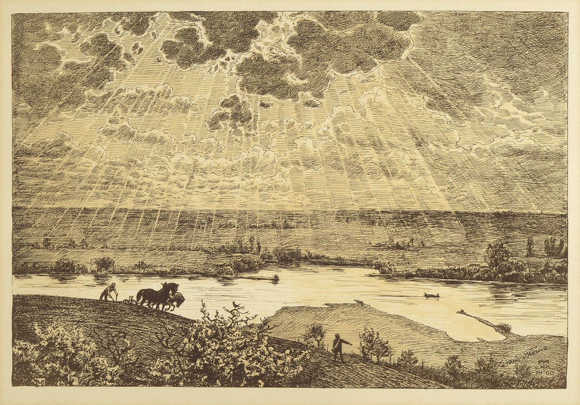 Hans Thoma, 1839 Bernau-1924 Karlsruhe, Frühling am Main, Lithographie von 1900, rechts unten