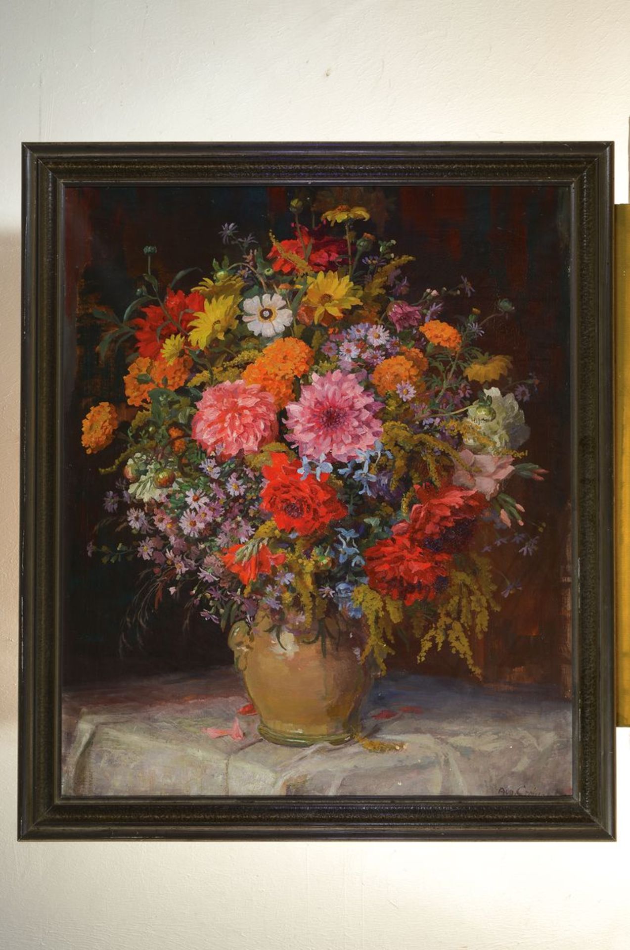 August Croissant, 1870 Landau-1941 Edenkoben, Üppiges Stillleben mit Sommerblumen, Öl/Lwd, rechts - Bild 3 aus 3
