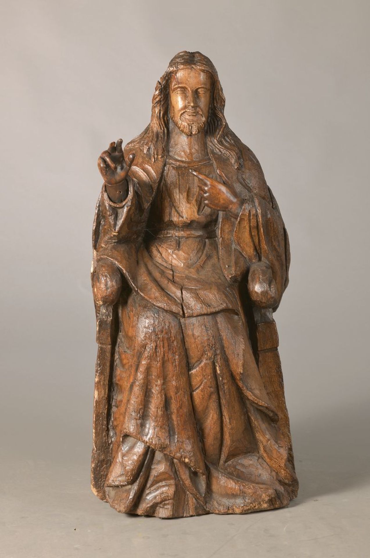 Segnender Christus auf Thron, Italien, 2. Hälfte 19. Jh., Holz geschnitzt, aus einem Stück