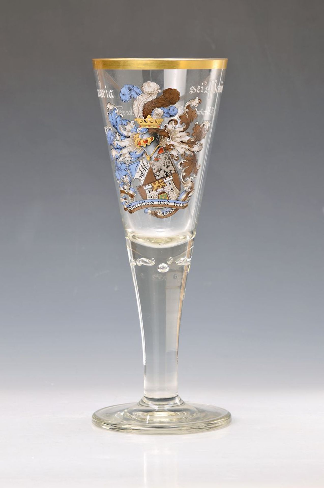 Sehr großes Pokalglas, deutsch, datiert 1900, Studentika, farbloses Glas mit eingestochenen