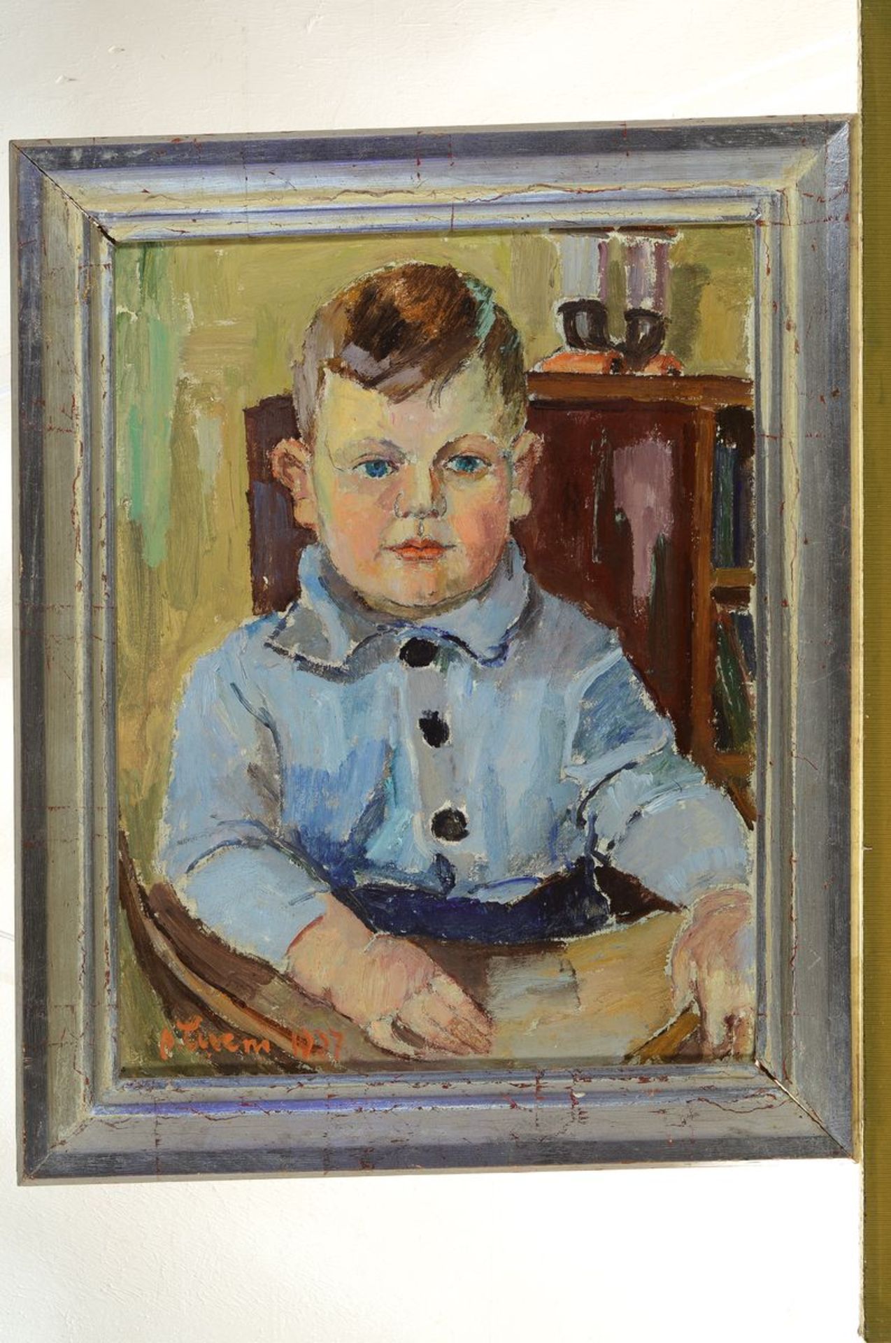 August Cueni, 1883 - 1966 Zwingen, Porträt eines Knaben im Kinderstuhl, gut getroffener kindlicher - Bild 3 aus 3