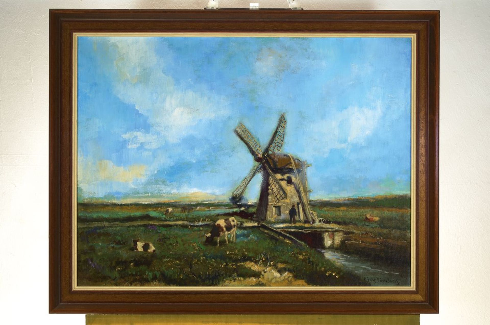 Carl Fey, 1867-1939 Düsseldorf, Windmühle in holländischer Landschaft, Öl/Lwd, rechts unten - Image 3 of 3