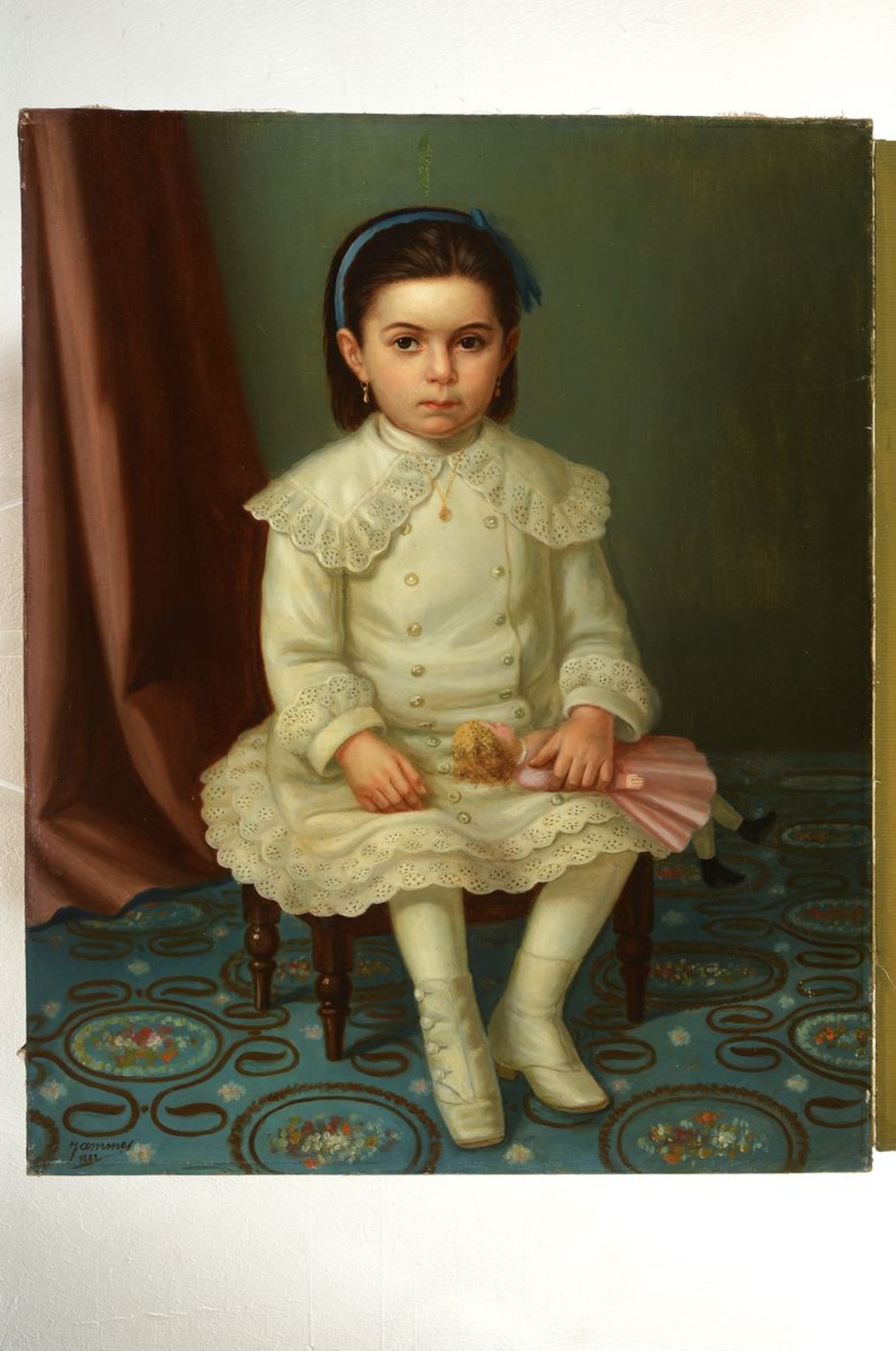 Roger Jammes, Porträtmaler des 19. Jh., Mädchen mit Puppe, Öl/Lwd, links unten sign., dat. 1882, - Bild 3 aus 3