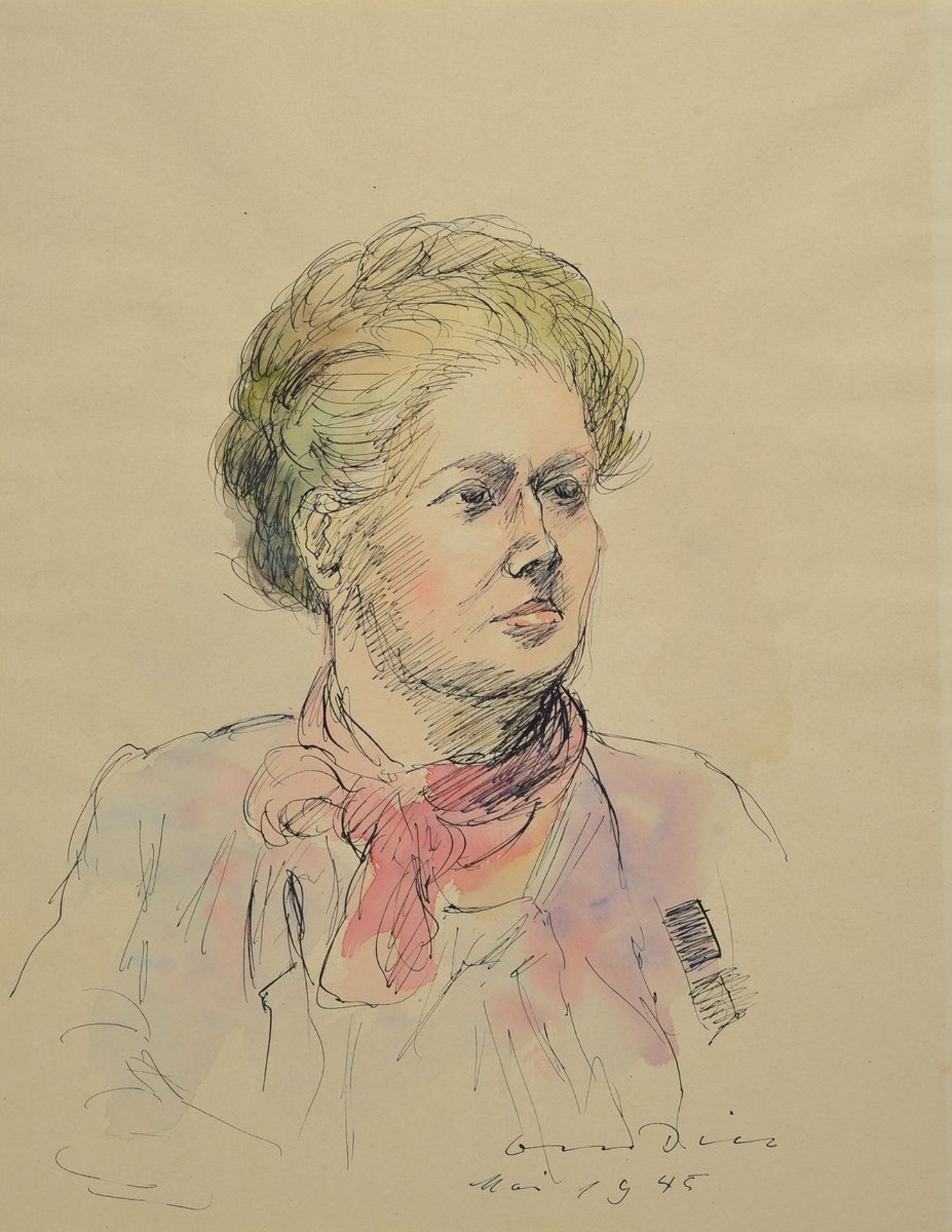 Otto Dill, 1884 Neustadt-1957 Bad Dürkheim, Porträt einer einer Frau, Aquarell über Tusche, signiert