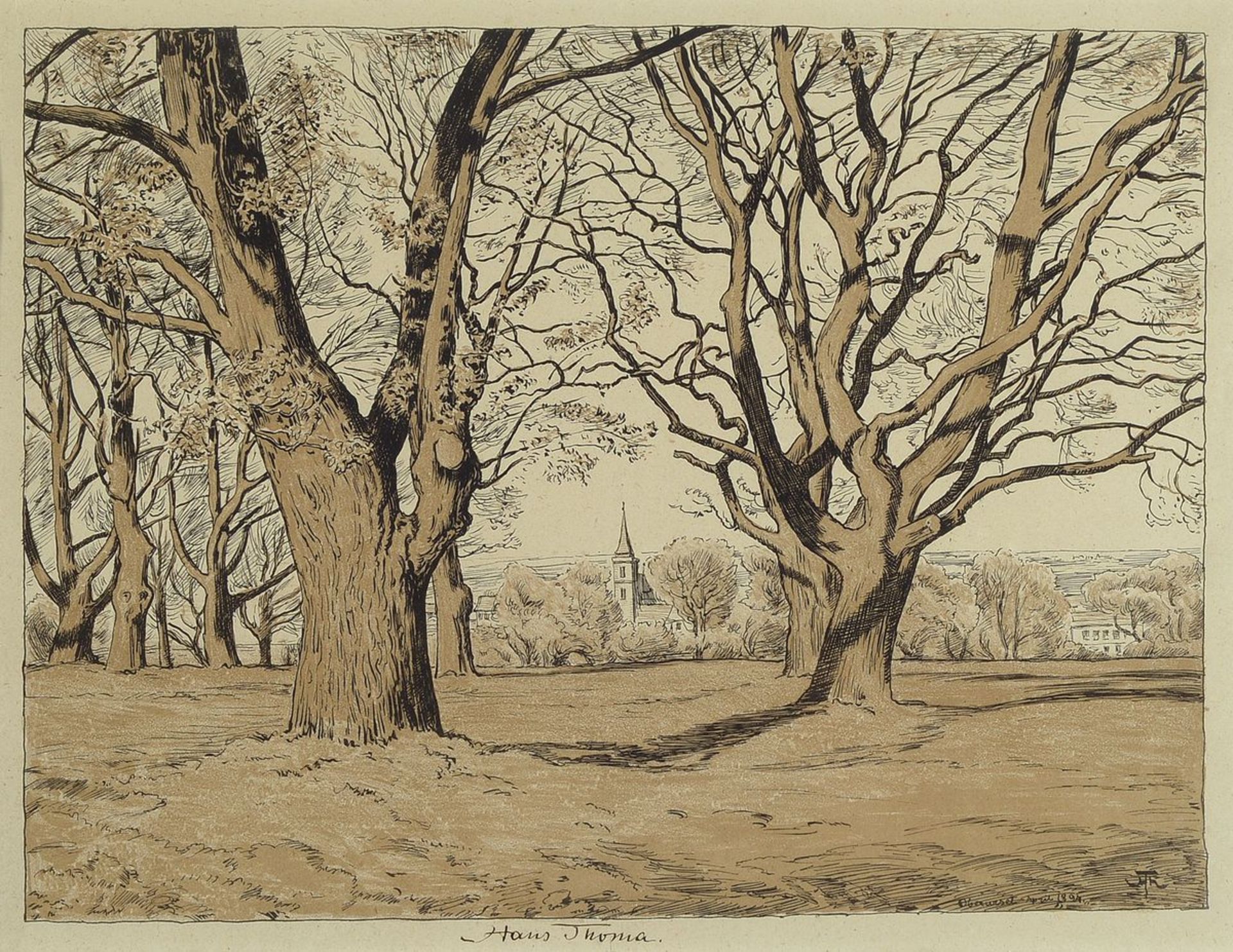 Hans Thoma, 1839 Oberlehen - 1924 Karlsruhe, Lithographie, Oberwesel 1894, mittig mit Tusche