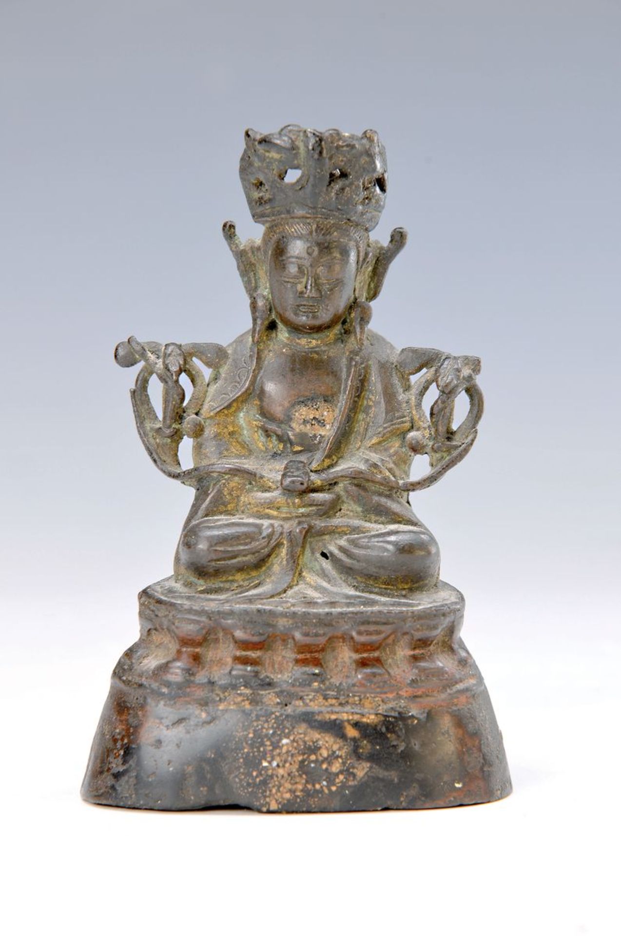 Buddha, China, Ming Dynastie, um 1368-1644, Bronzeguß, in sitzender meditierender Haltung, auf