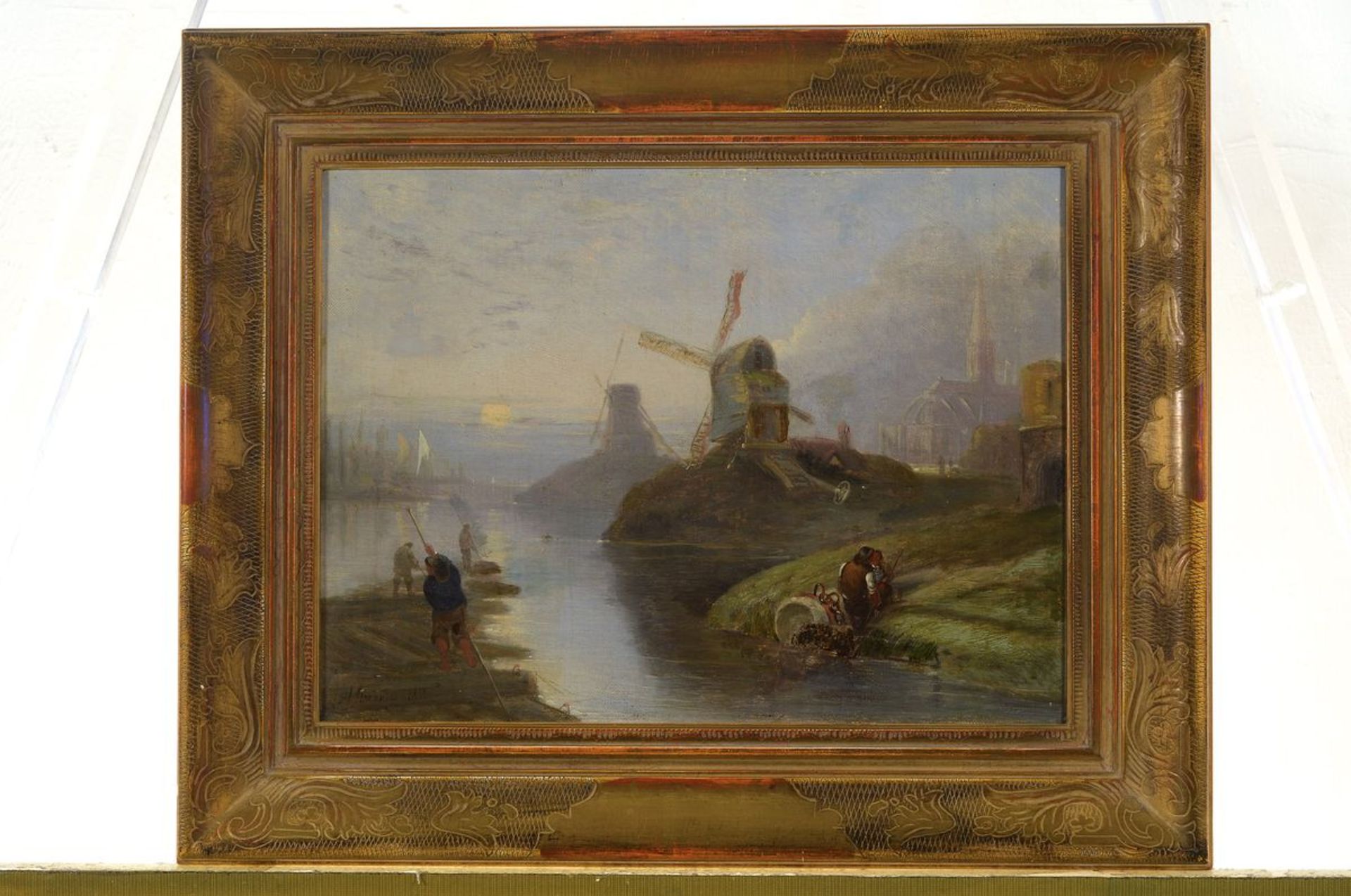 Alfred Stannard, 1806 Norwich - 1889, niederländische Landschaft im Morgengrauen, im Vordergrund - Bild 3 aus 3