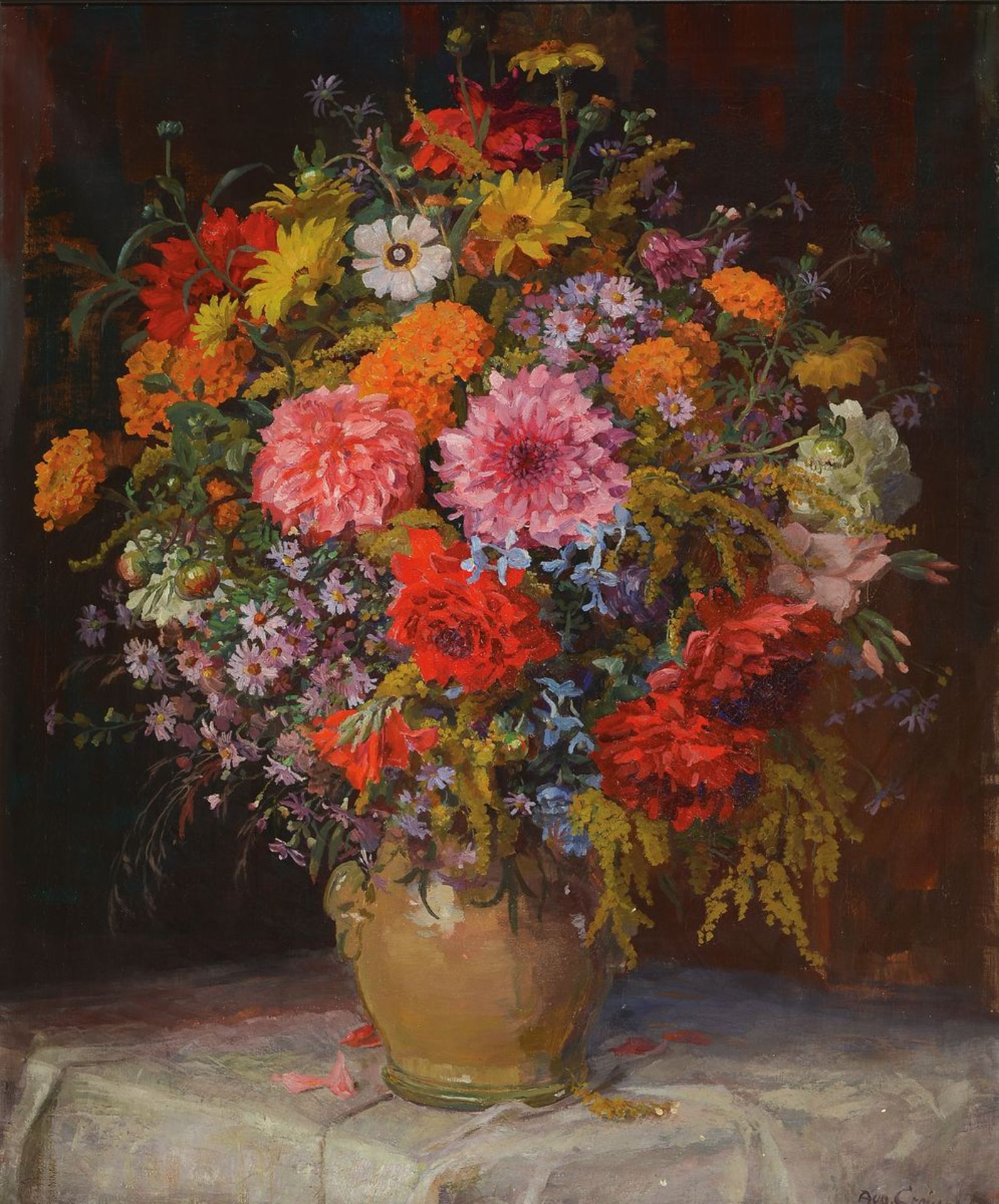 August Croissant, 1870 Landau-1941 Edenkoben, Üppiges Stillleben mit Sommerblumen, Öl/Lwd, rechts