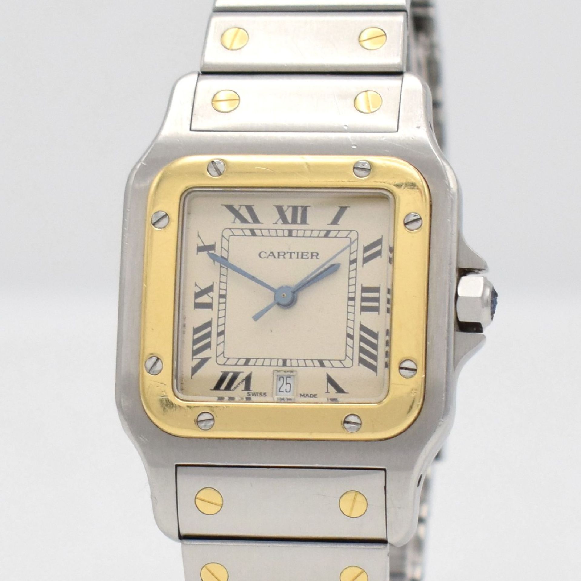 CARTIER Santos Herrenarmbanduhr in Edelstahl/ Gold, Schweiz verk. 12/1989 lt. beil. Zert., Boden - Bild 4 aus 7