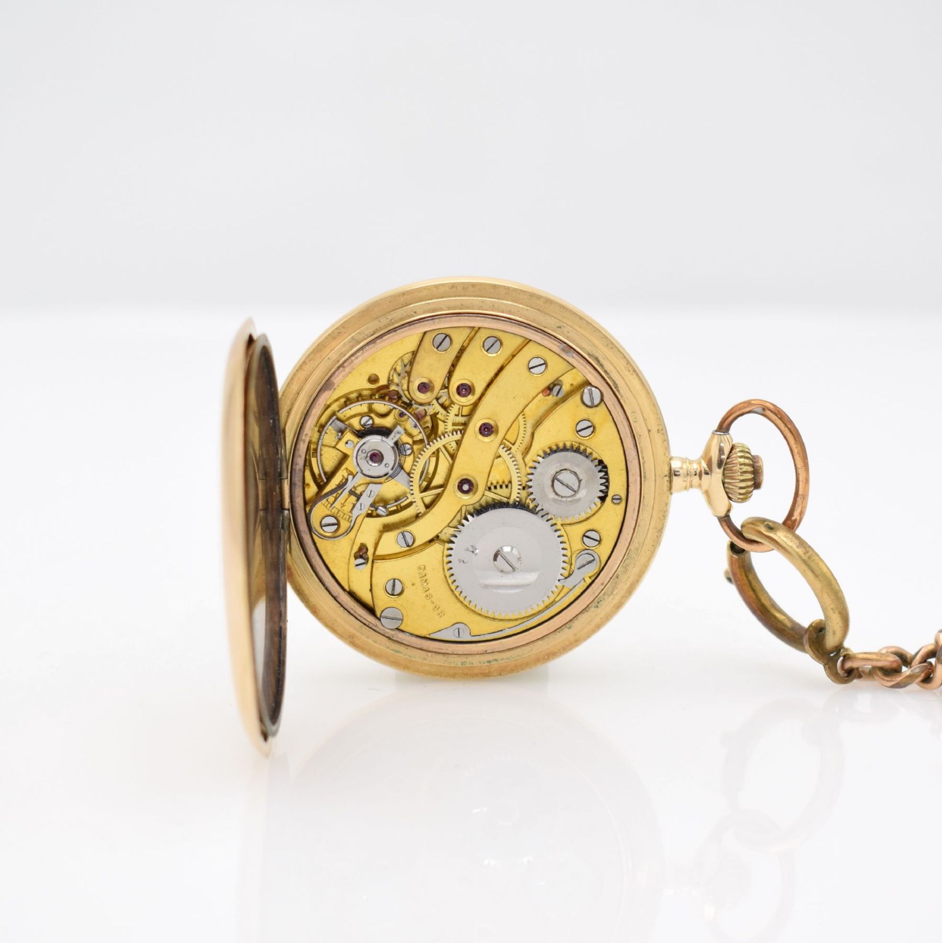 Savonette Herrentaschenuhr in GG 585/000, Schweiz um 1930, guill. 2-Deckel Goldgeh., Sprungdeckel m. - Bild 8 aus 10