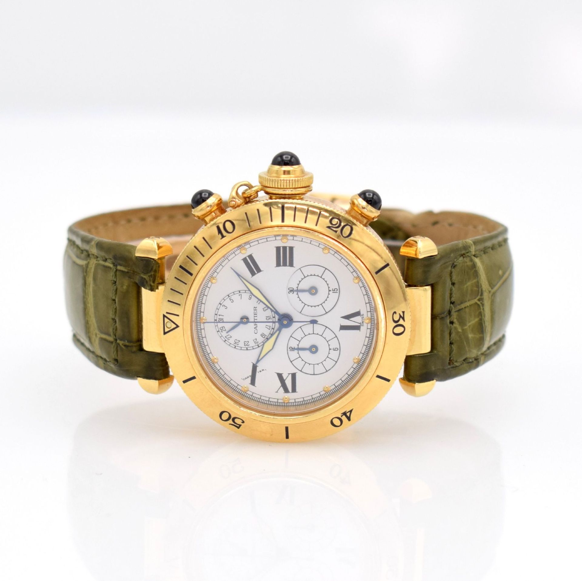 CARTIER Armbandchronograph Serie Pasha in GG 750/000, Schweiz um 2000, Ref. 1353.1, quarz,