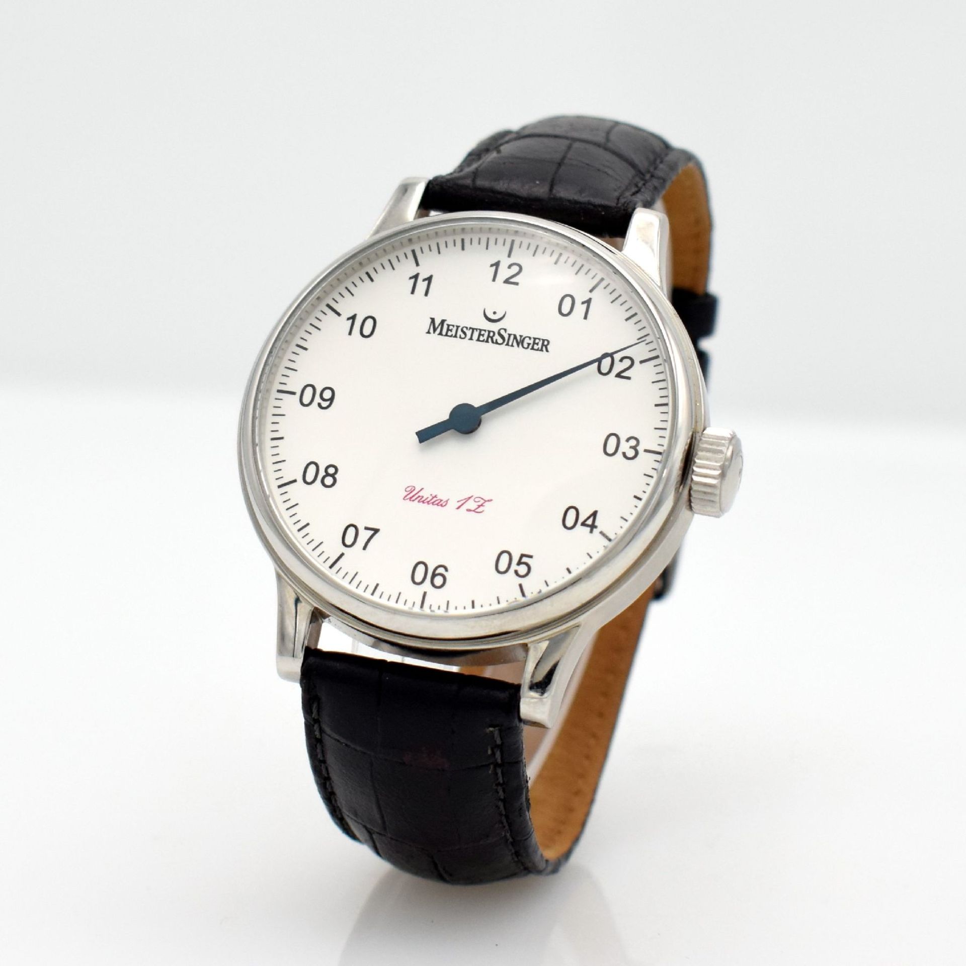 MEISTERSINGER Herrenarmbanduhr Modell Scrypto, Schweiz um 2000, Handaufzug, Ref. AM6.01, beids. - Bild 3 aus 6