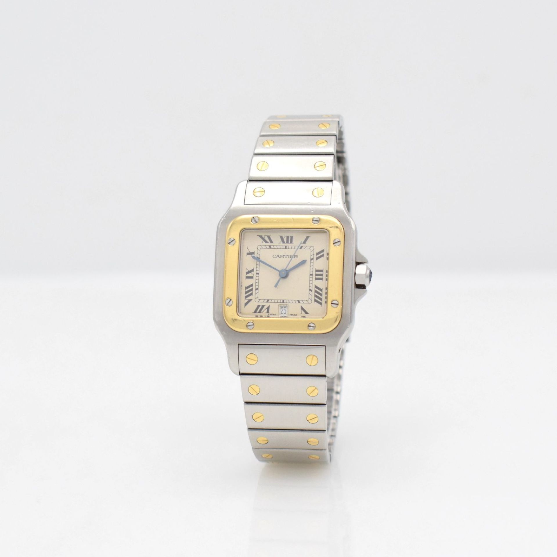 CARTIER Santos Herrenarmbanduhr in Edelstahl/ Gold, Schweiz verk. 12/1989 lt. beil. Zert., Boden - Bild 3 aus 7