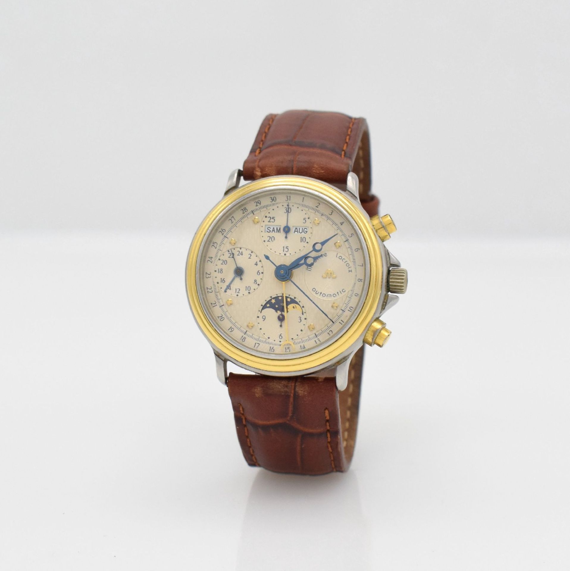 MAURICE LACROIX Armbandchronograph mit Vollkalender, Schweiz 1990er Jahre, Automatik, silb. - Bild 3 aus 8