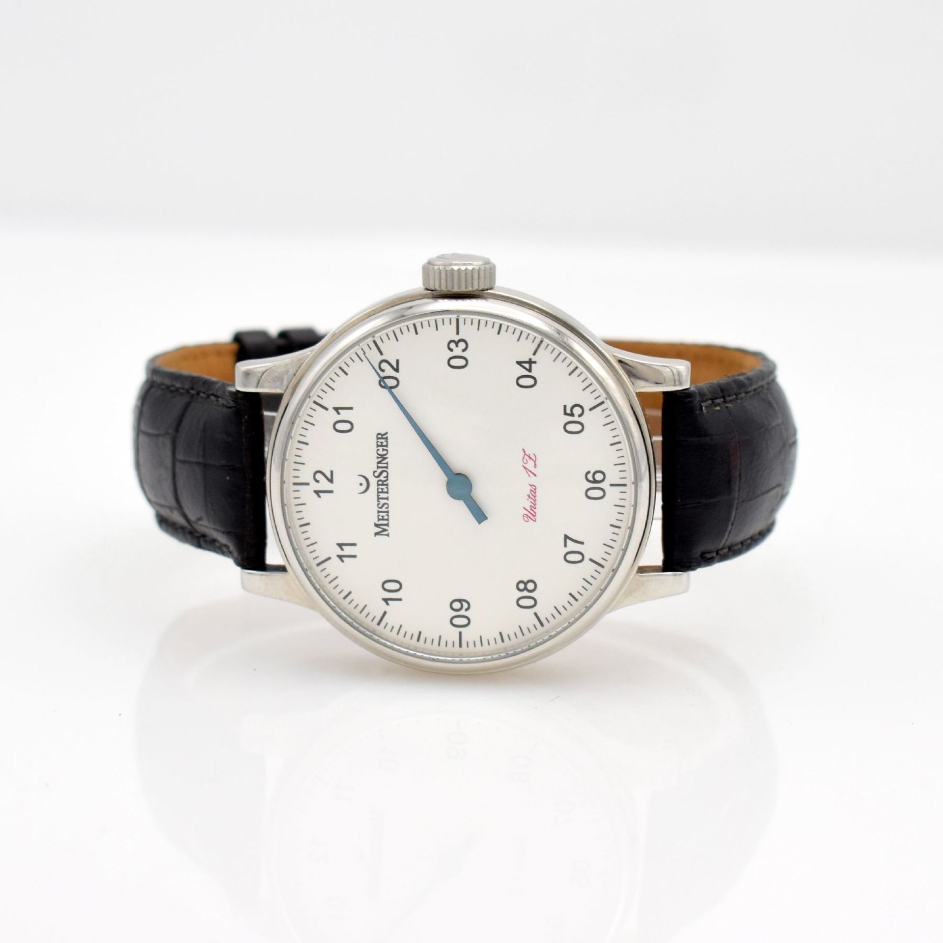 MEISTERSINGER Herrenarmbanduhr Modell Scrypto, Schweiz um 2000, Handaufzug, Ref. AM6.01, beids.