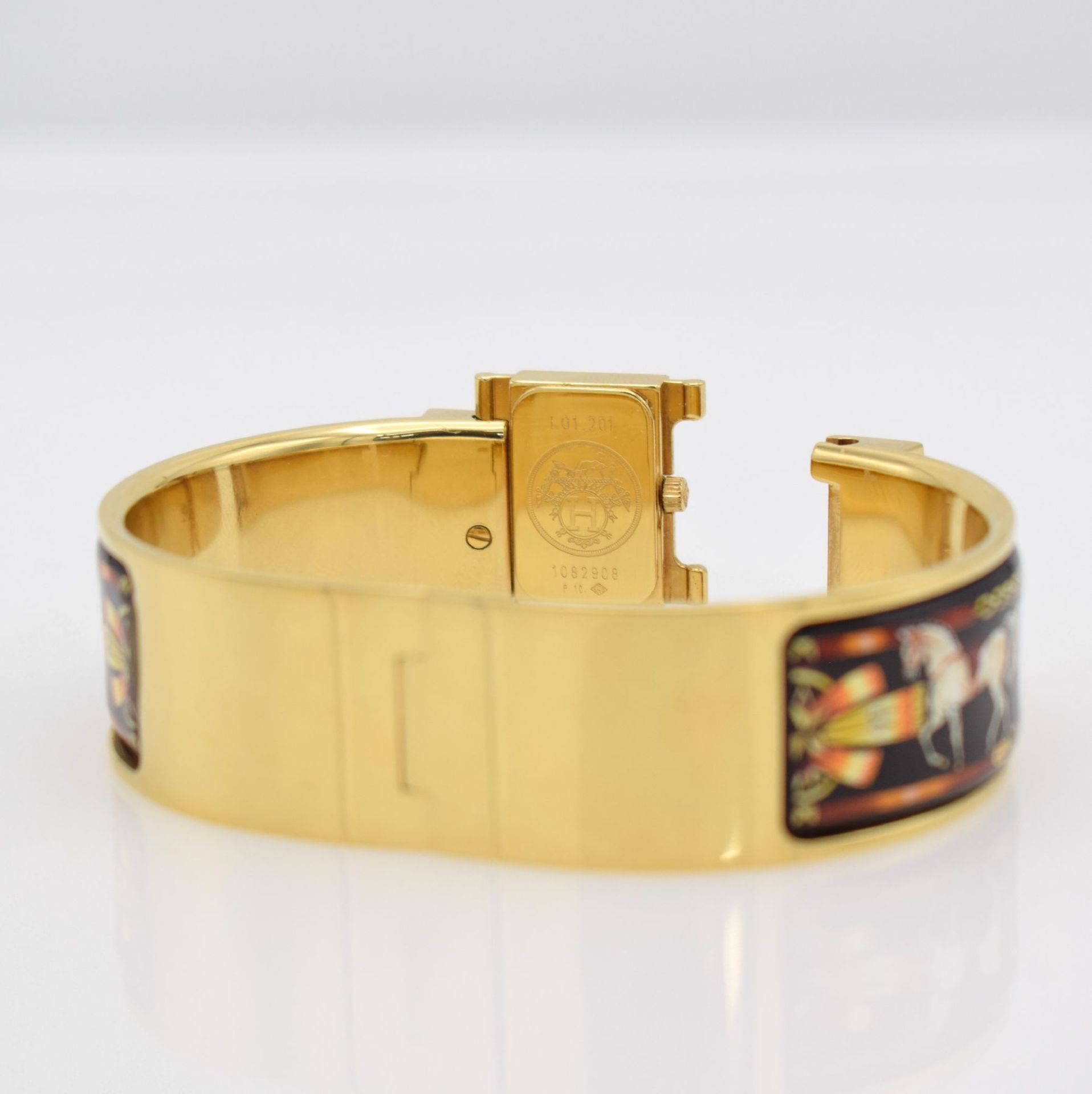 HERMES Damenarmbanduhr Loquet, Ref. L01.201, Schweiz um 2000, verg. Geh., Einlage auf Armspange - Bild 9 aus 10