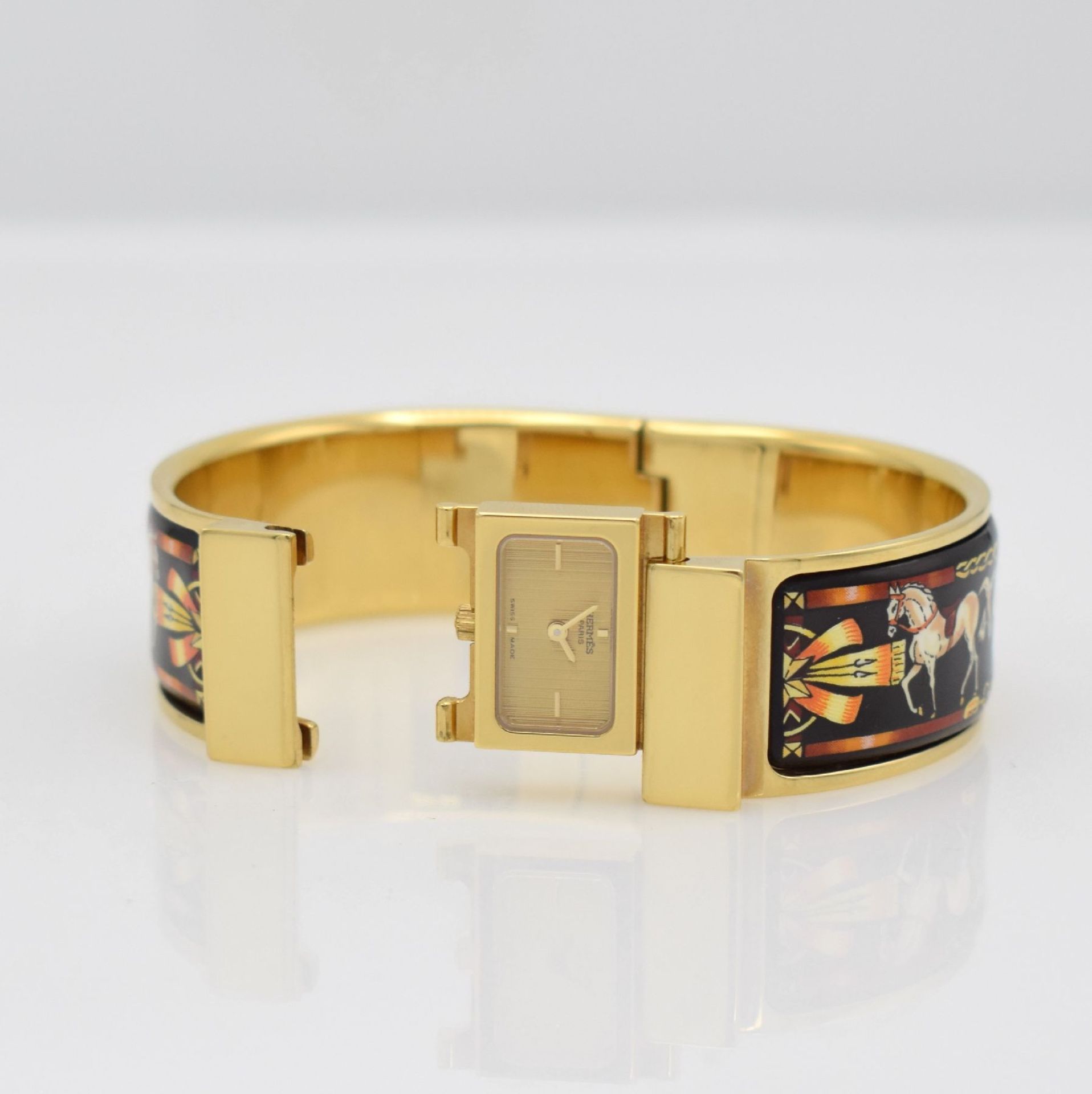 HERMES Damenarmbanduhr Loquet, Ref. L01.201, Schweiz um 2000, verg. Geh., Einlage auf Armspange - Bild 8 aus 10