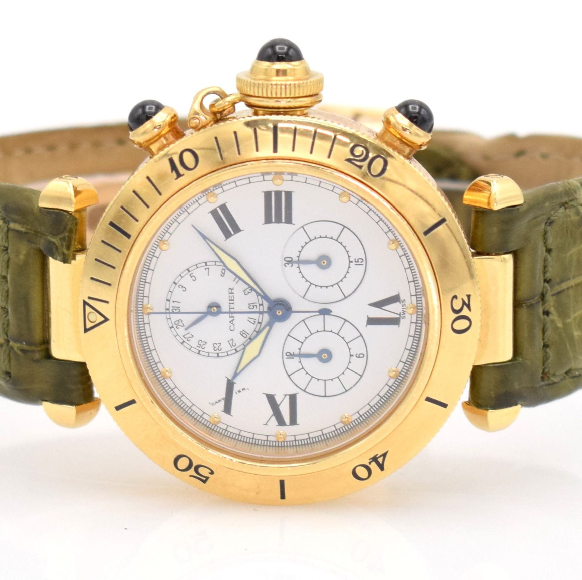 CARTIER Armbandchronograph Serie Pasha in GG 750/000, Schweiz um 2000, Ref. 1353.1, quarz, - Bild 2 aus 9
