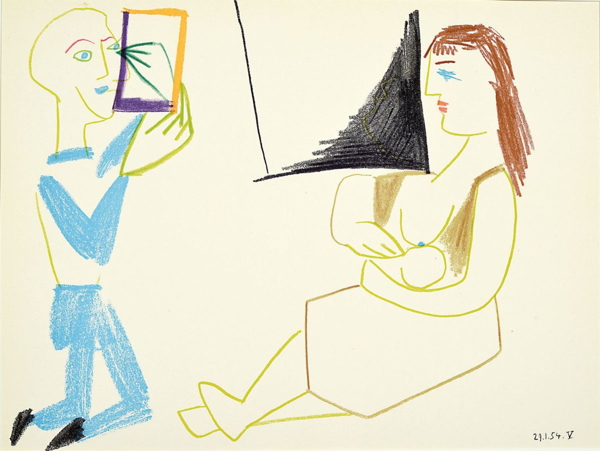 Pablo Picasso, 1881-1973, Titel: Figures. Farblithografie, Drucker Verlag: Mourlot, Paris 1954,