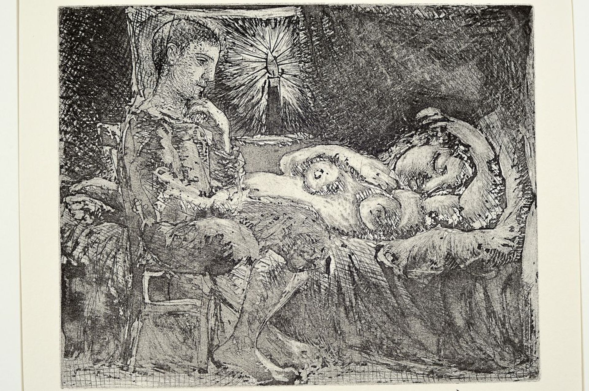 Pablo Picasso, 1881-1973, Titel: Junge und schlafende Frau beim Kerzenlicht, Lithografie, Drucker - Bild 2 aus 2