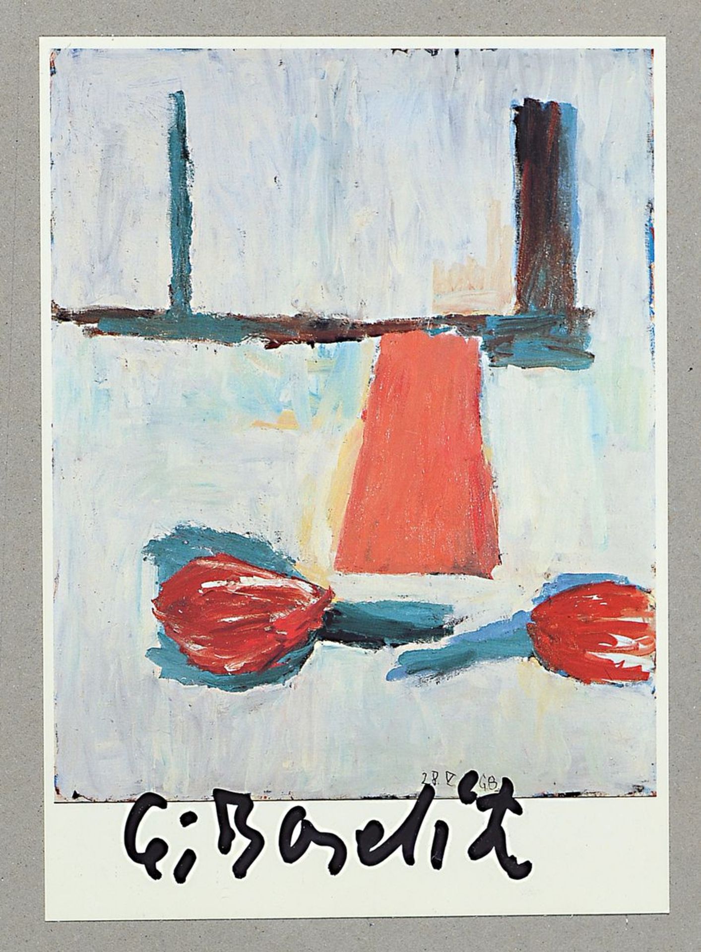 Georg Baselitz, geb. 1938, Postkarten- Multiple, Farboffset, handsigniert, ca. 15x 10cm, u.Gl., R.