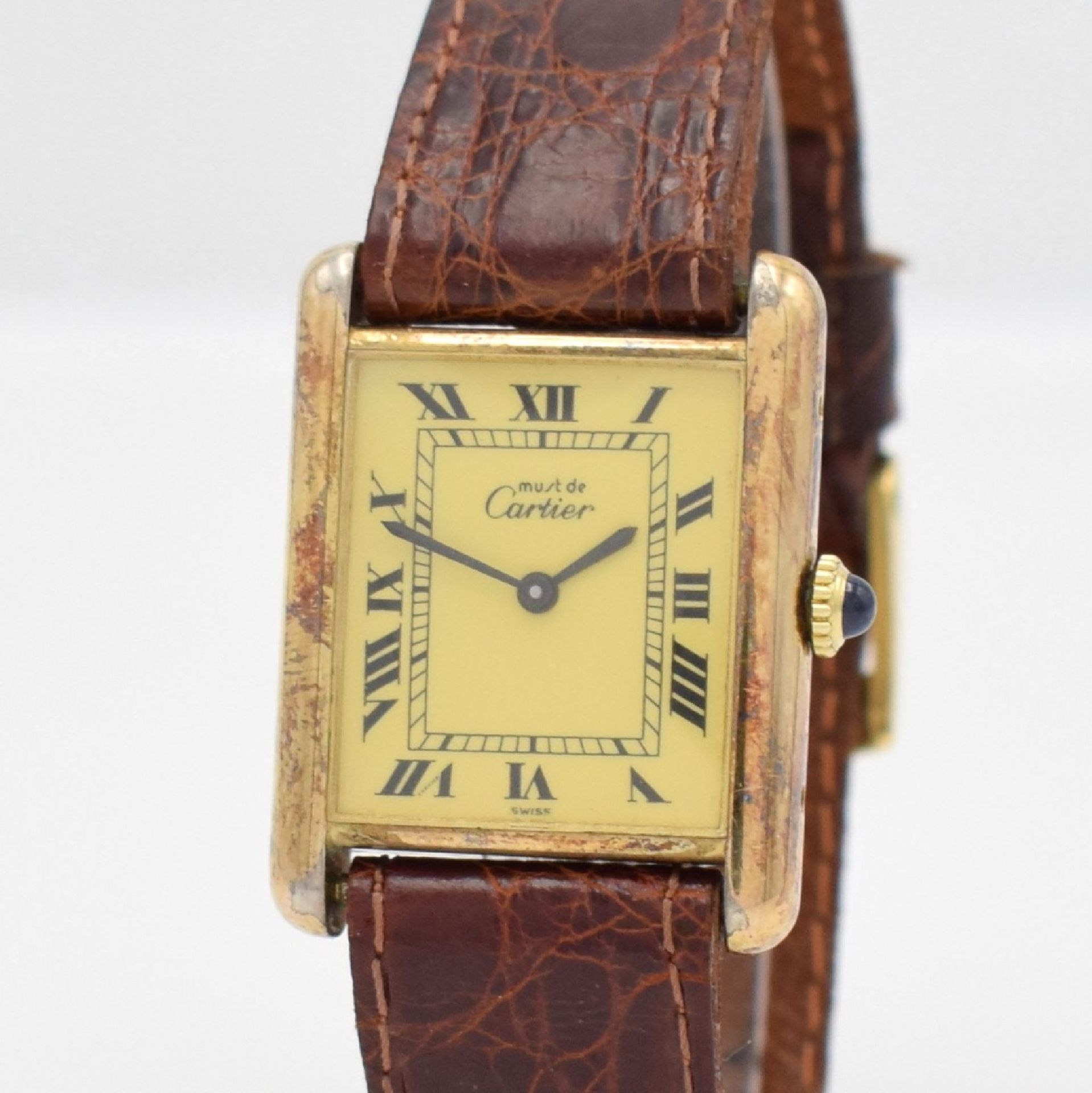 CARTIER Tank Damenarmbanduhr, Schweiz um 1990, Handaufzug, verg. Silbergeh. seitlich 4 -fach - Bild 4 aus 7