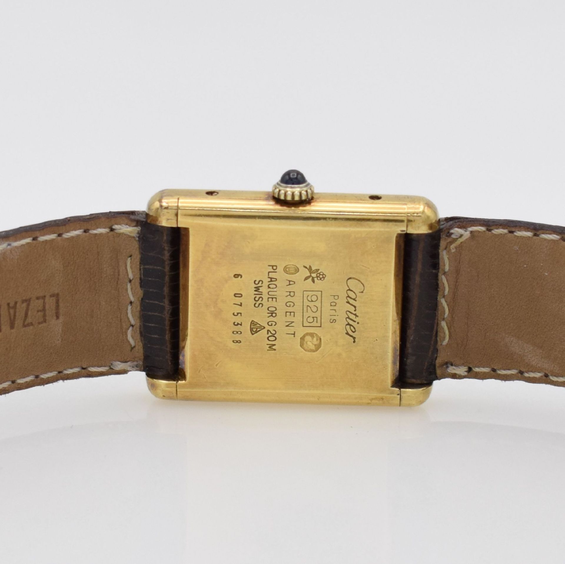 CARTIER Paris Damenarmbanduhr Serie Tank, Handaufzug, Schweiz um 1990, verg. Silbergeh., Boden - Bild 5 aus 5