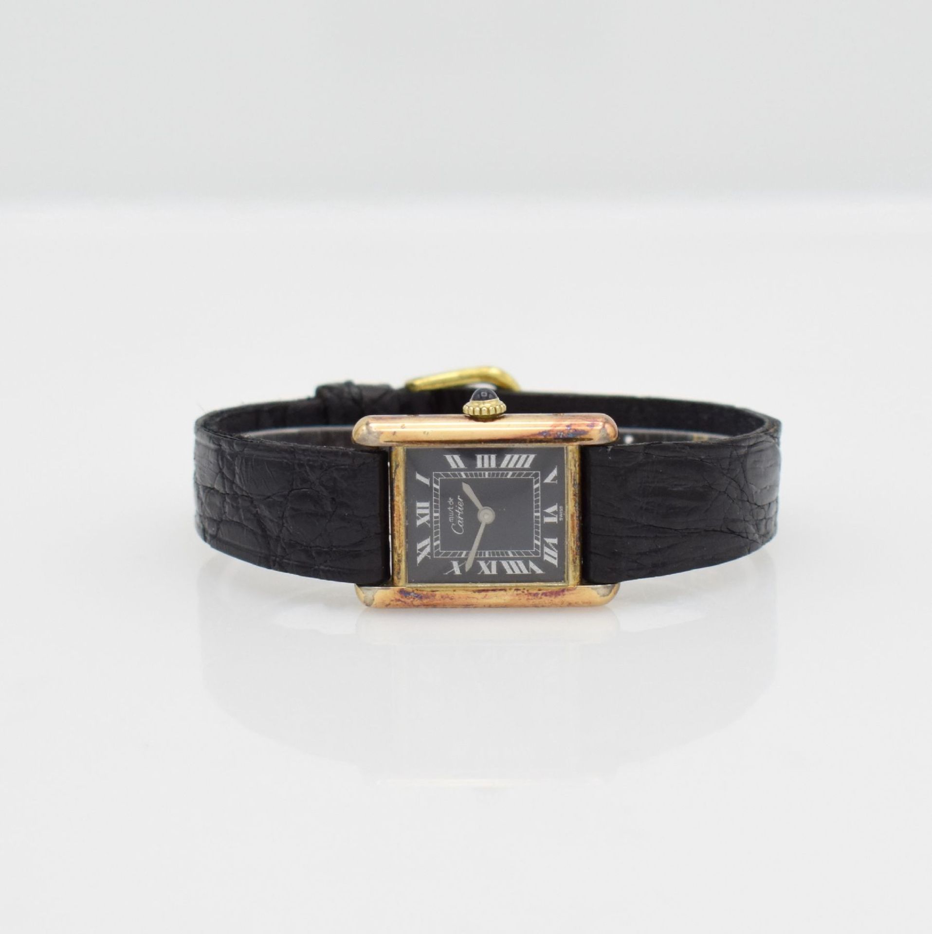 CARTIER Tank Damenarmbanduhr, Schweiz um 1990, Handaufzug, verg. Silbergeh. seitlich 4 -fach