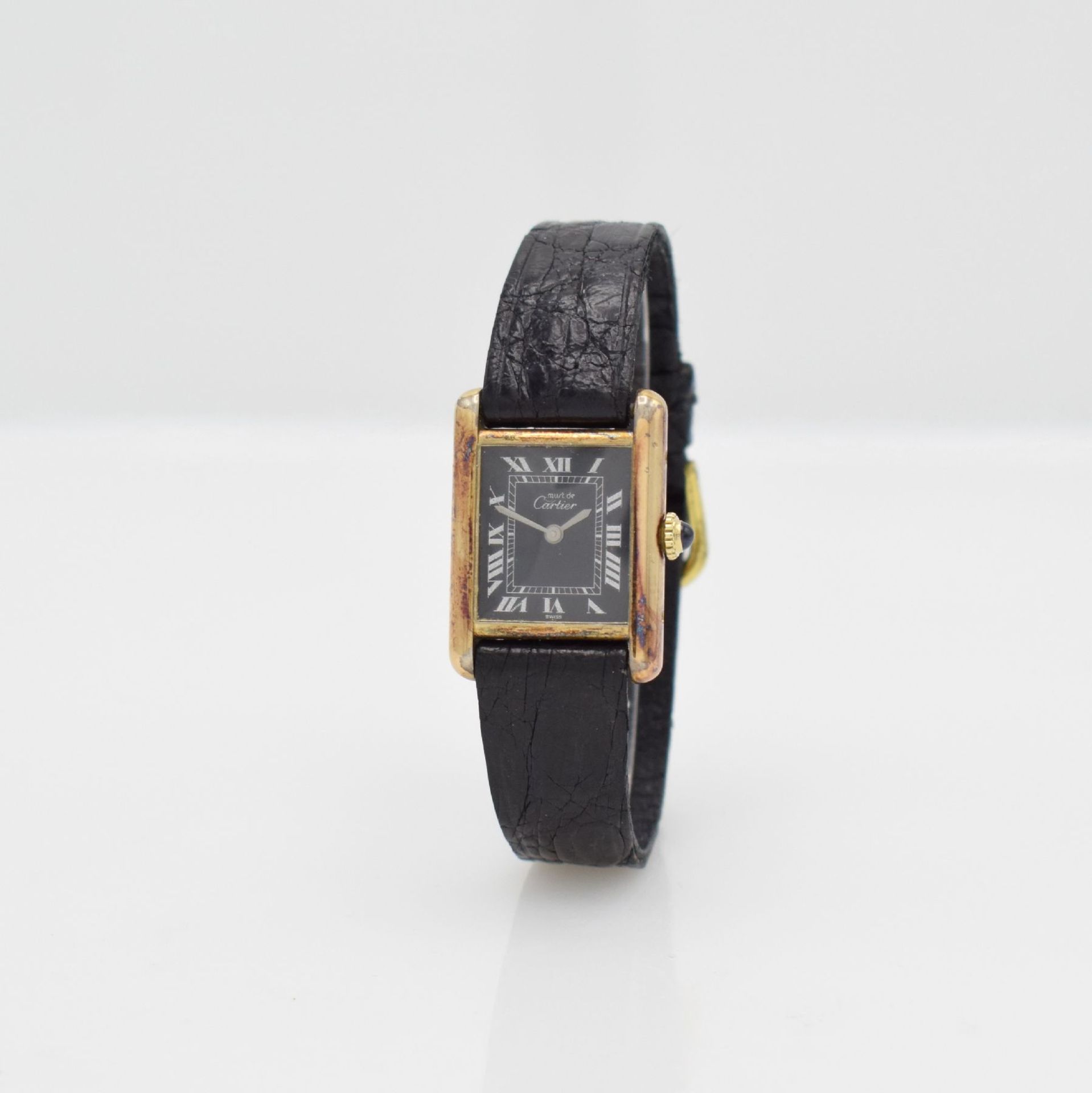 CARTIER Tank Damenarmbanduhr, Schweiz um 1990, Handaufzug, verg. Silbergeh. seitlich 4 -fach - Bild 3 aus 7